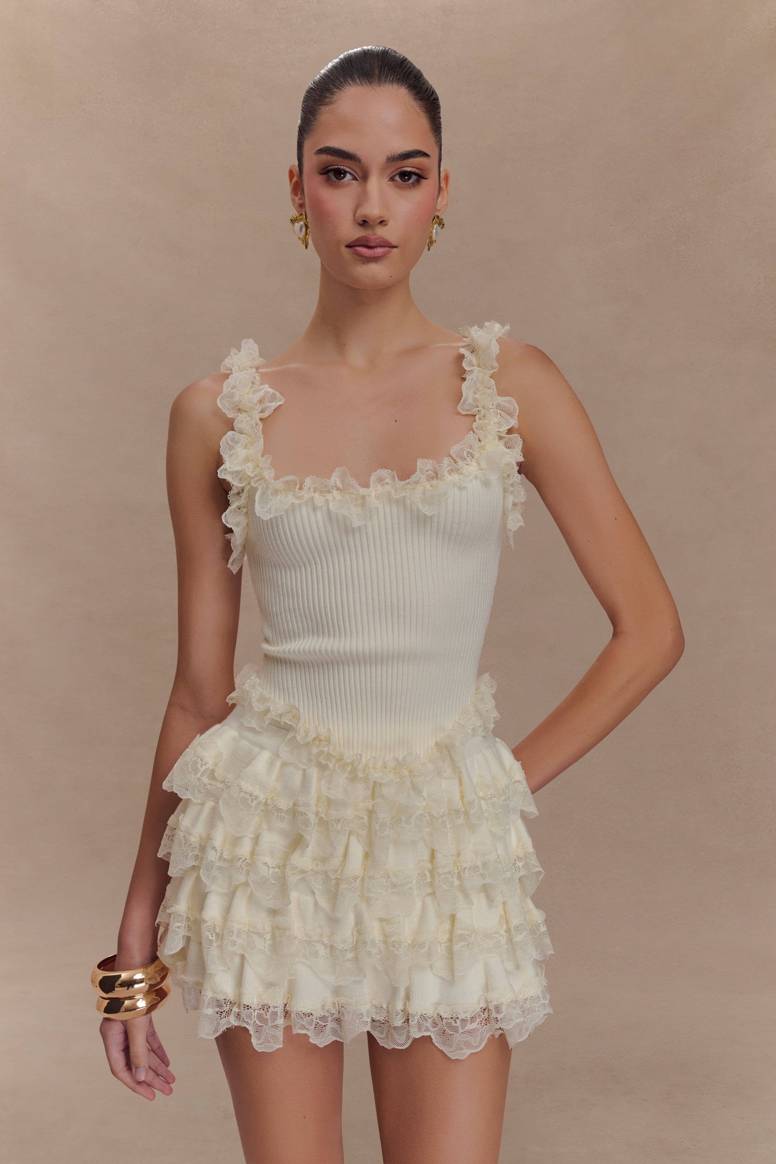 Margaret Lace Ruffle Mini Skort - Cream