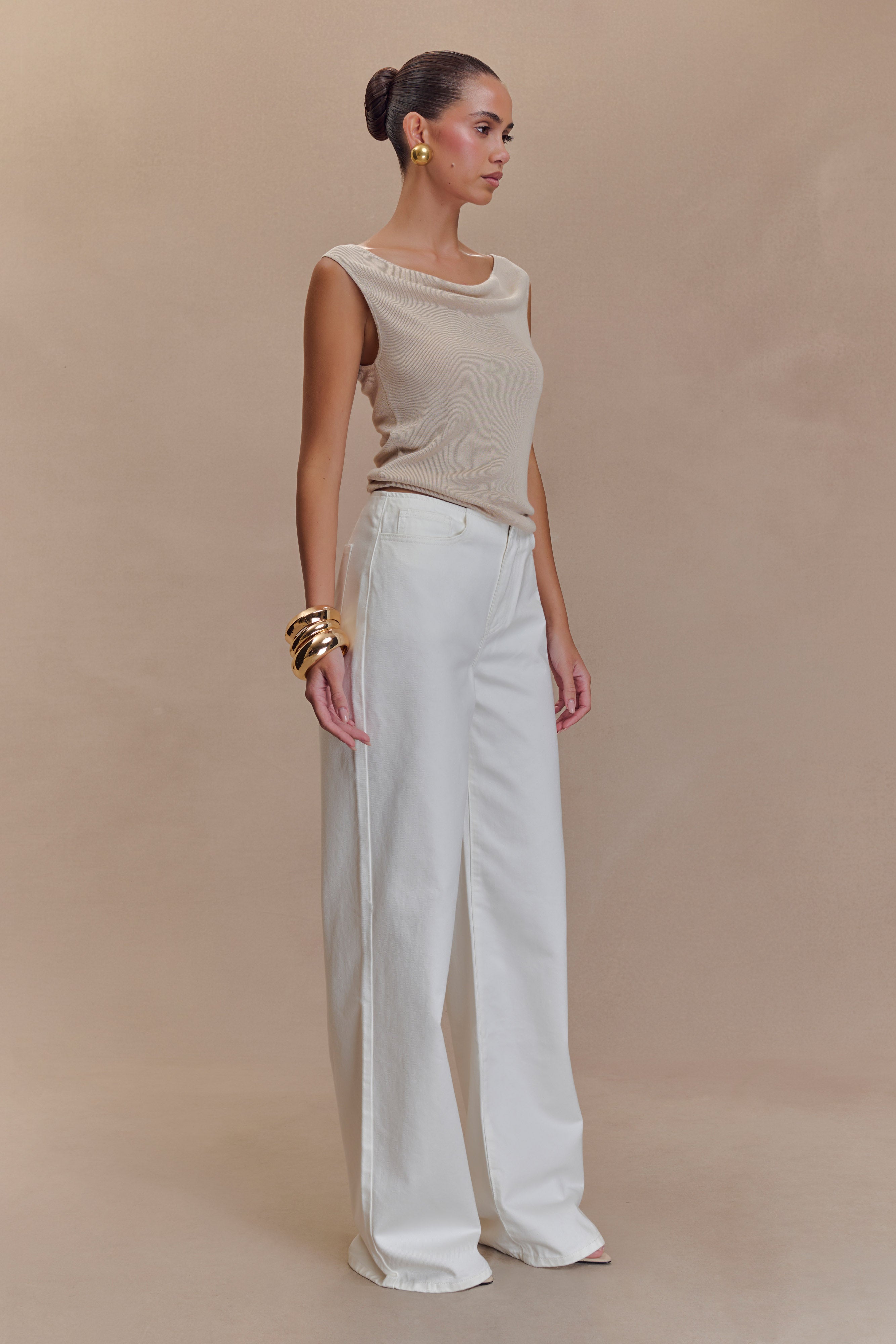 Caitlin Mid Rise Denim Flare Jeans - White