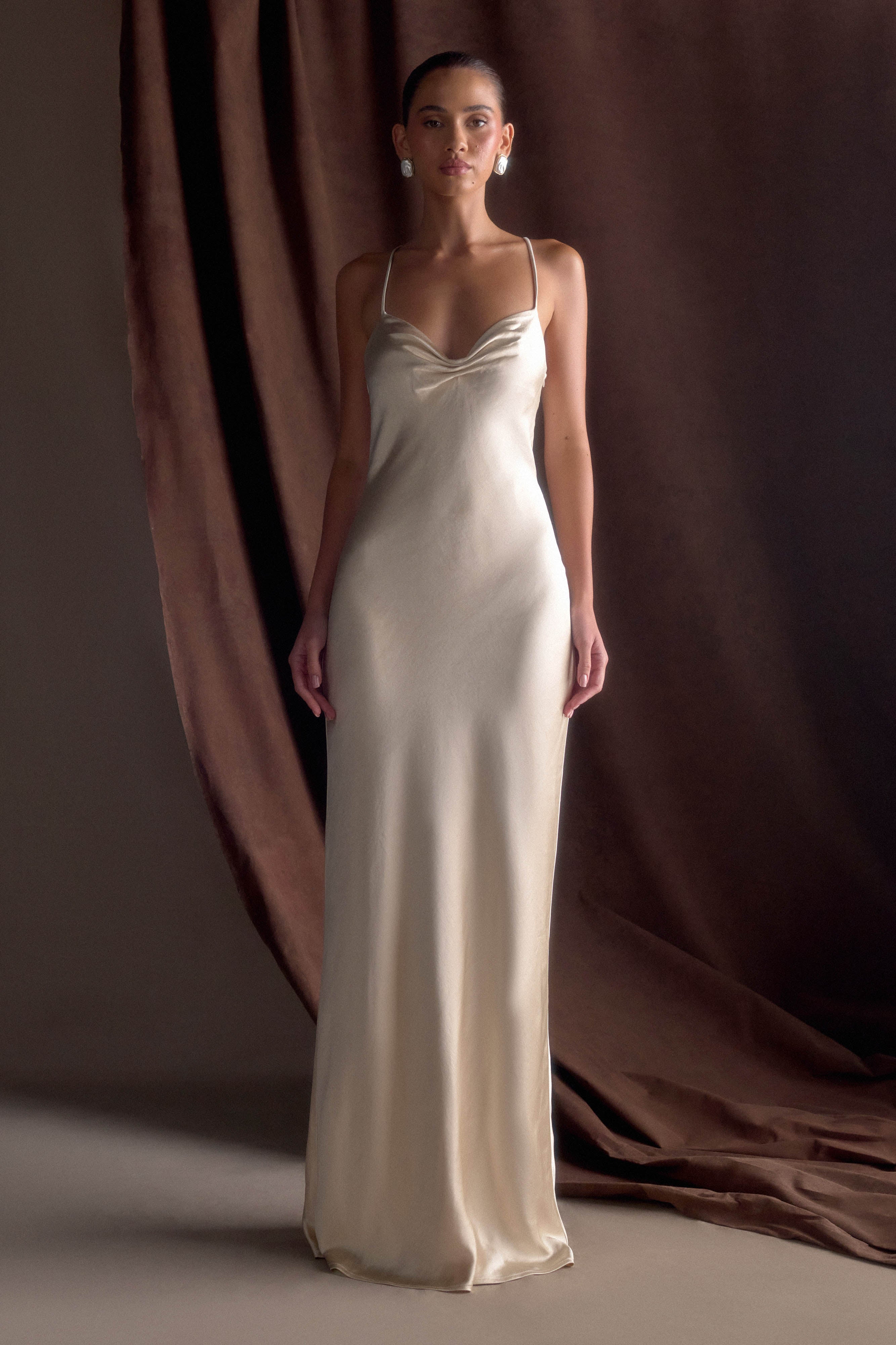 Lilly Sweetheart Satin Maxi Dress - Blush Gold