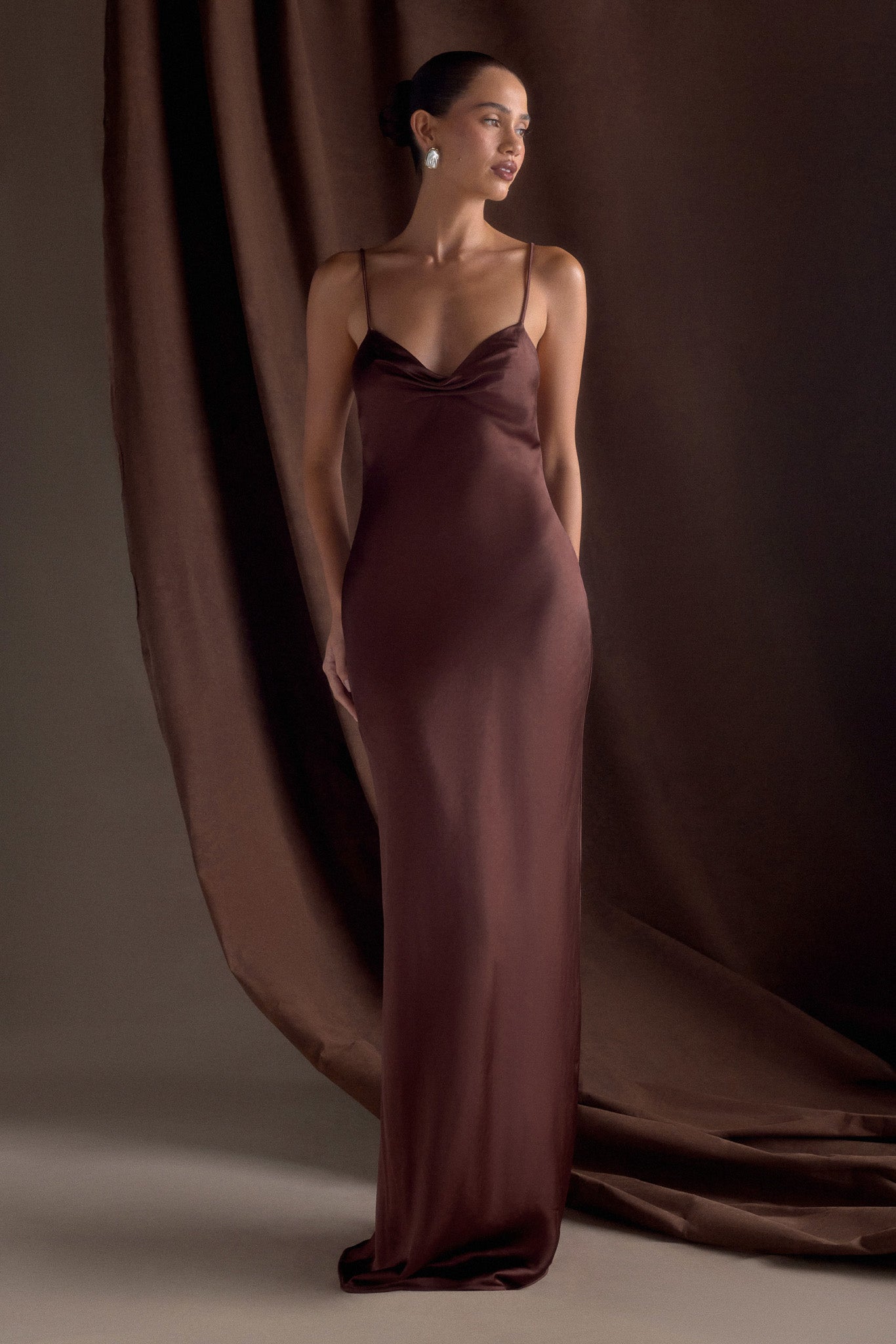Lilly Sweetheart Satin Maxi Dress - Dark Chocolate