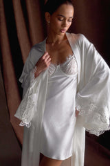 Sullivan Satin Bridal Robe With Lace - Ivory
