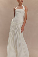 Stacie Pleated Halter Maxi Dress - Ivory