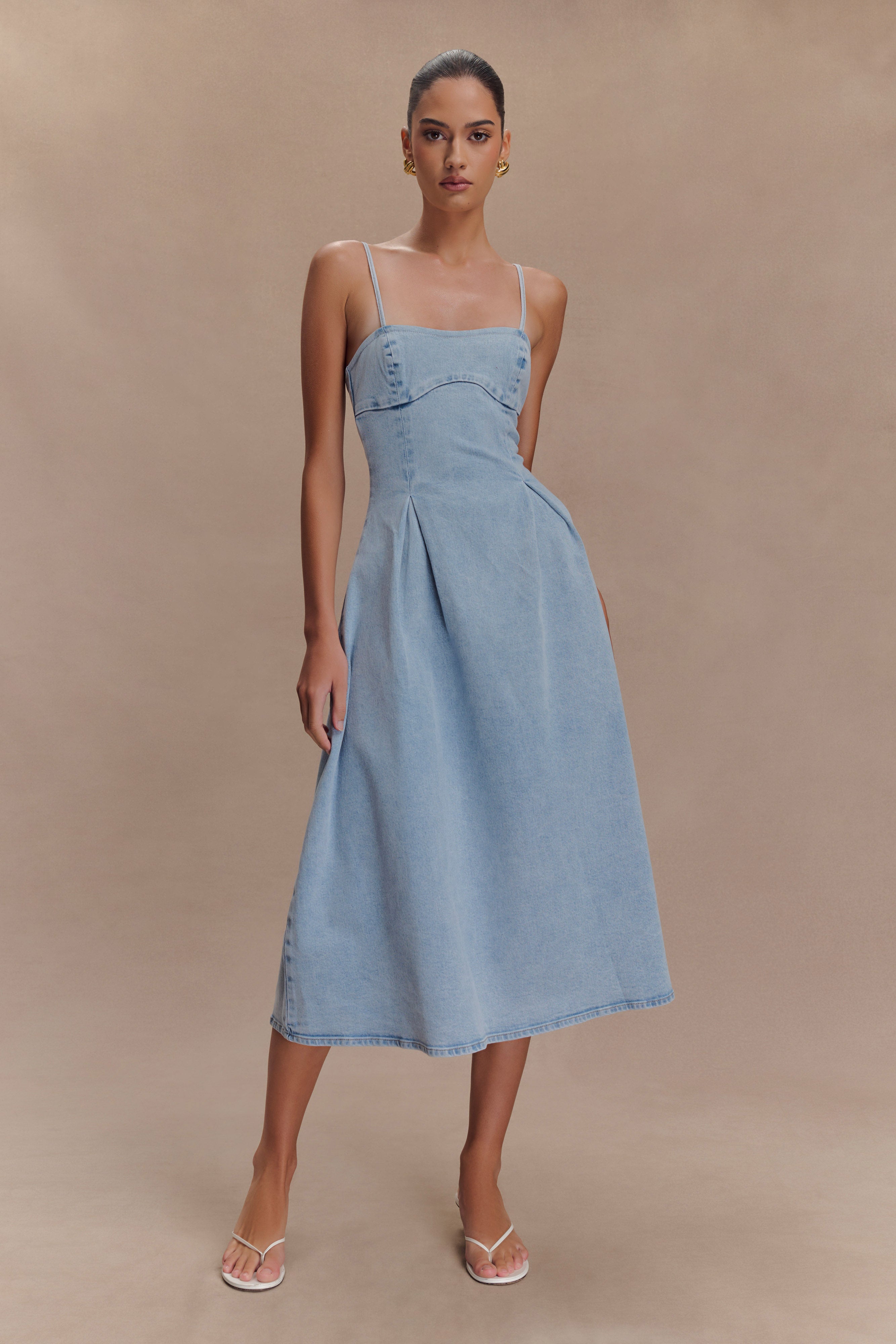 Harlyn Denim Midi Dress - Light Blue