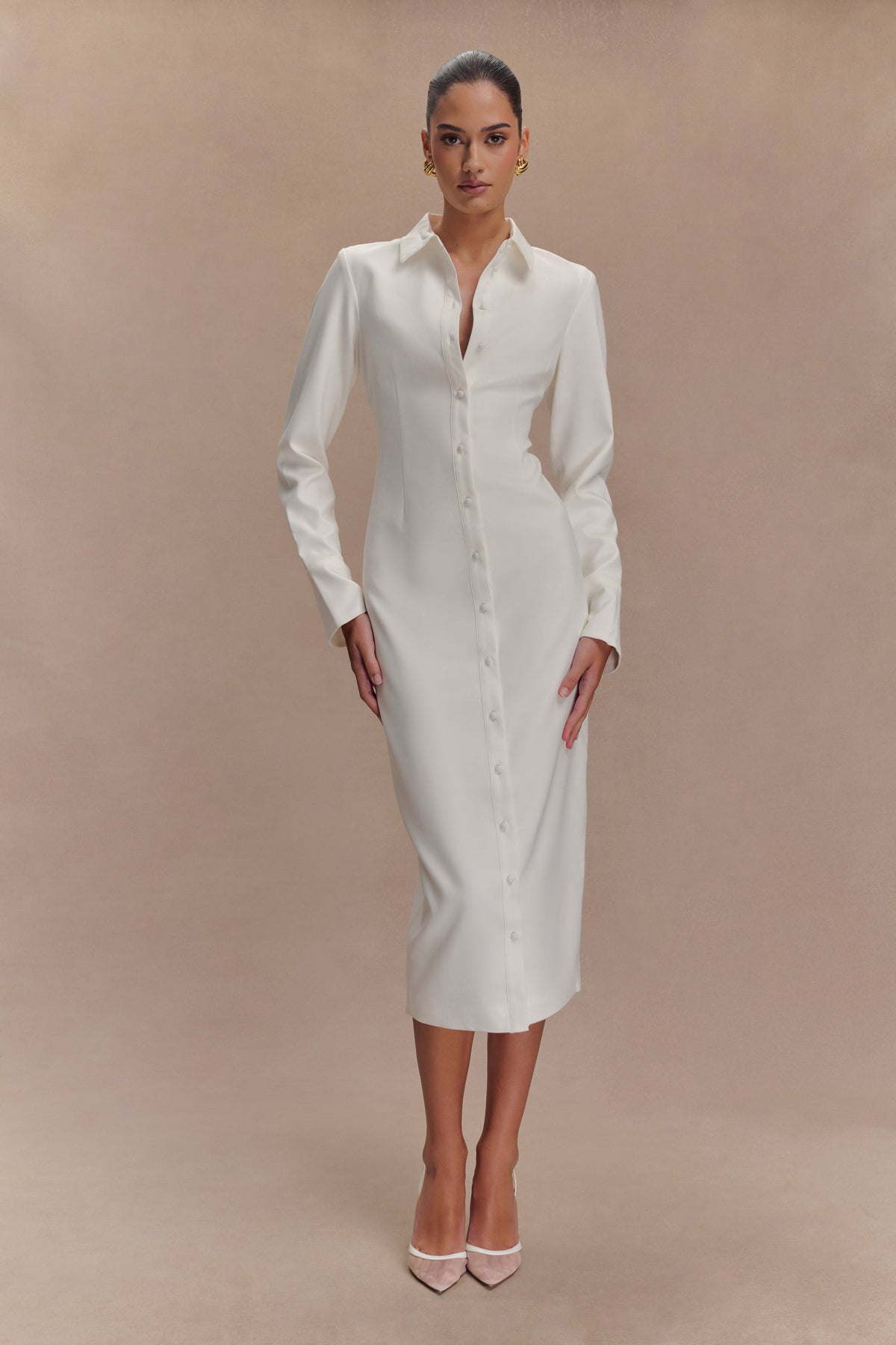 Dorian Fitted Shirt Midi Dress - White