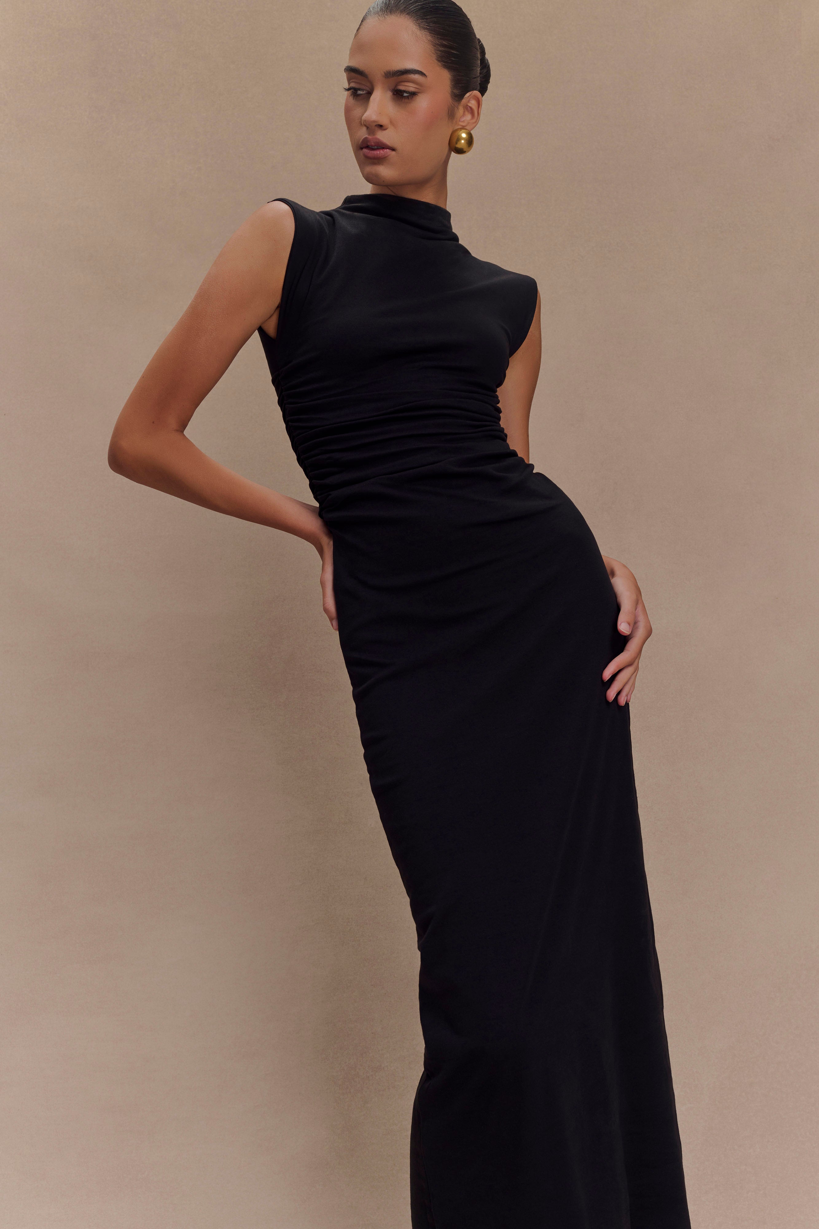 Elliot High Neck Sleeveless Maxi Dress - Black