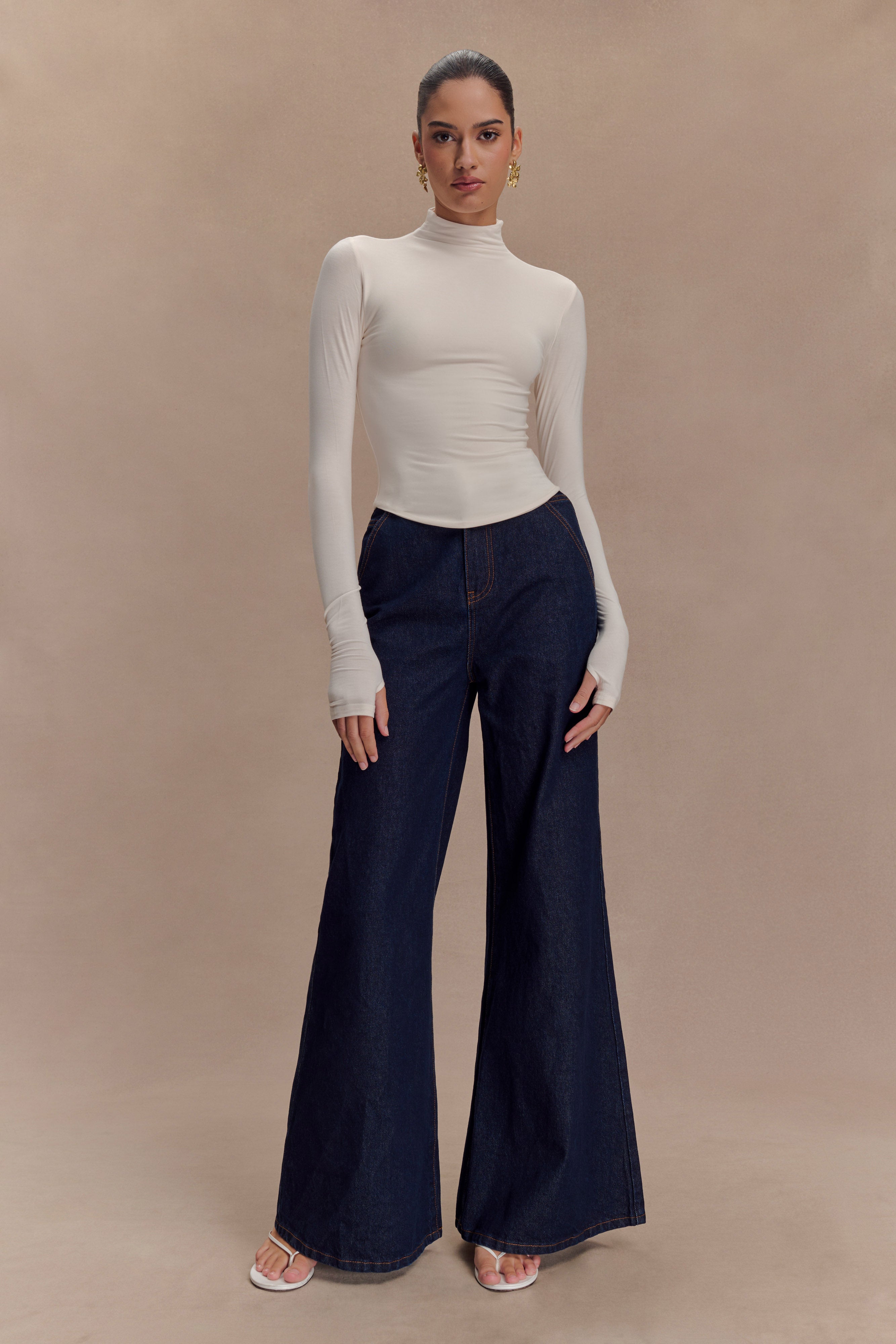 Ember Modal Long Sleeve High Neck Top - Ivory