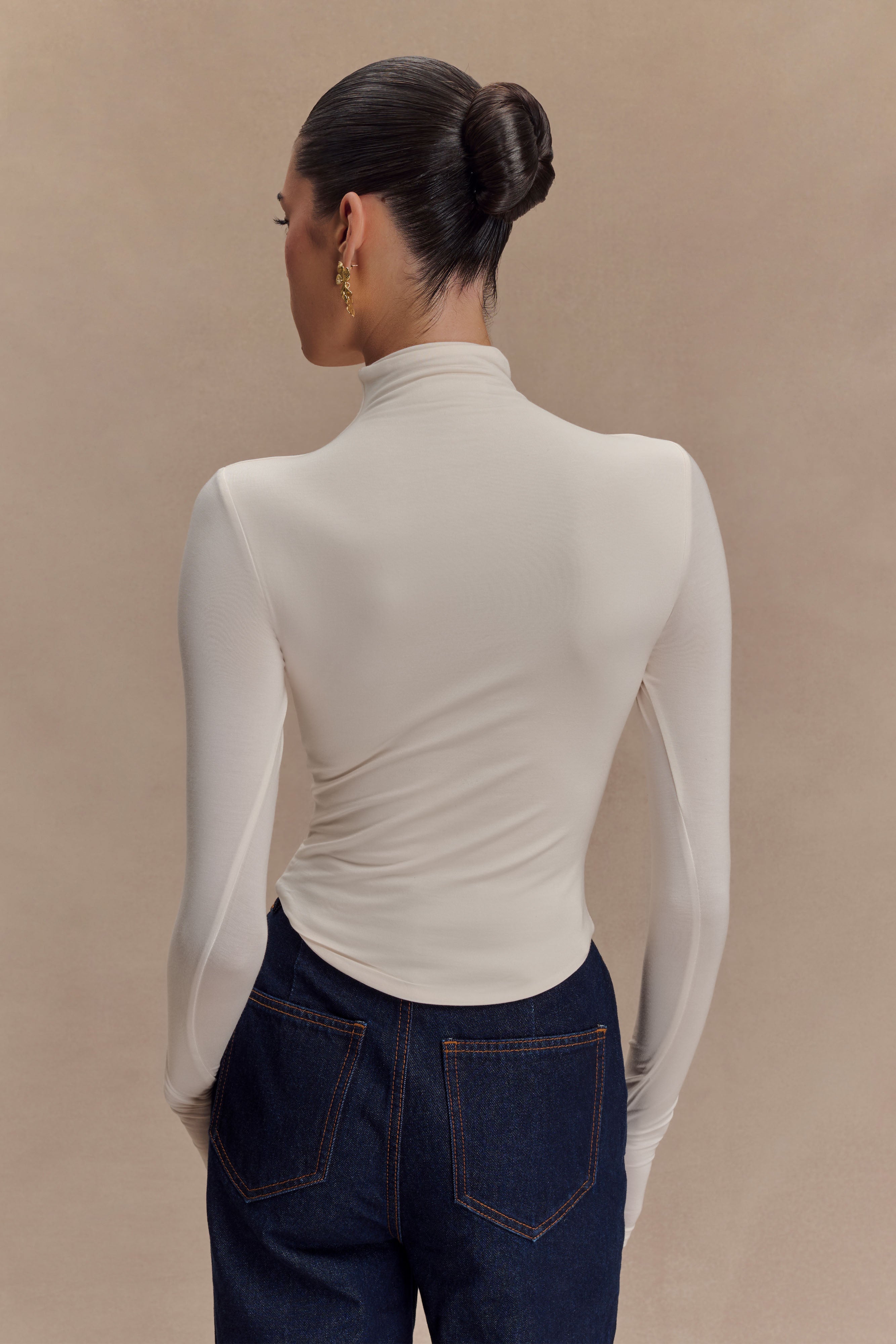 Ember Modal Long Sleeve High Neck Top - Ivory