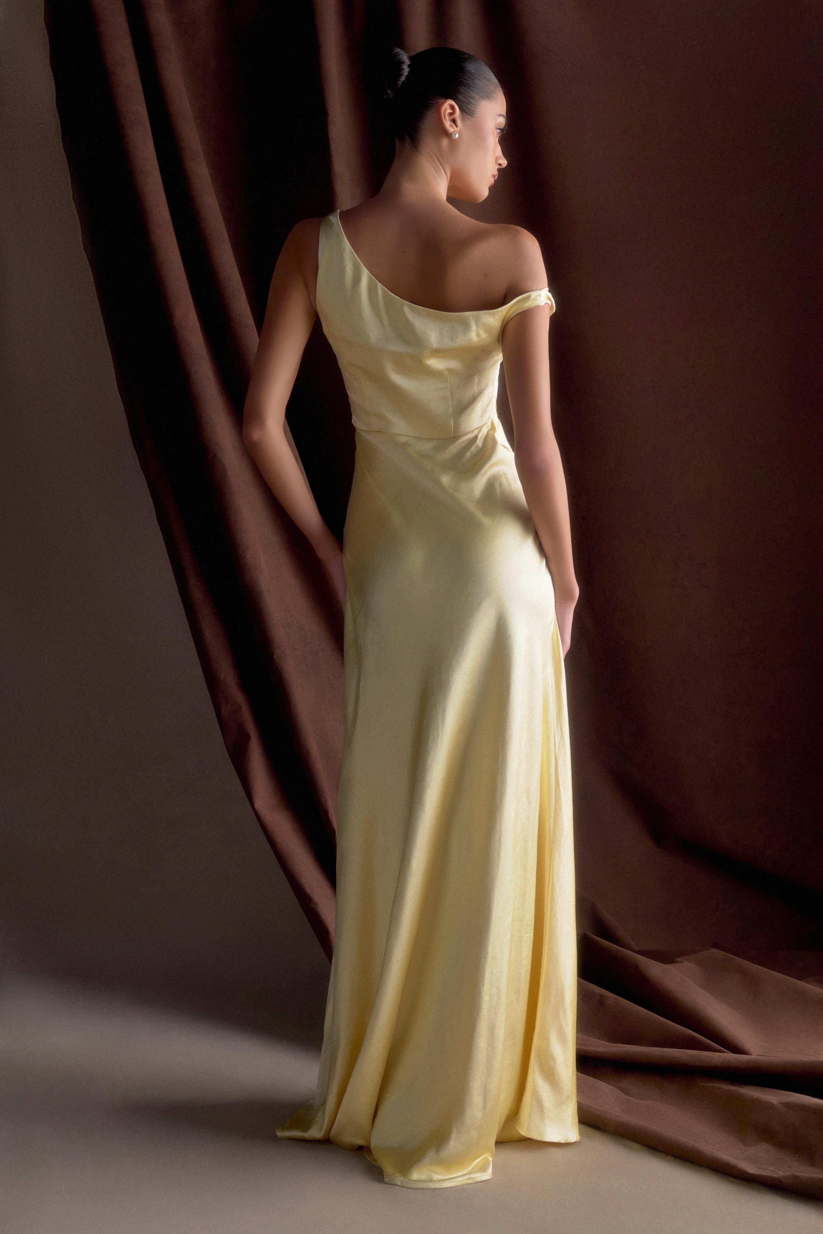 Jacinta One Shoulder Maxi Dress - Pastel Lemon