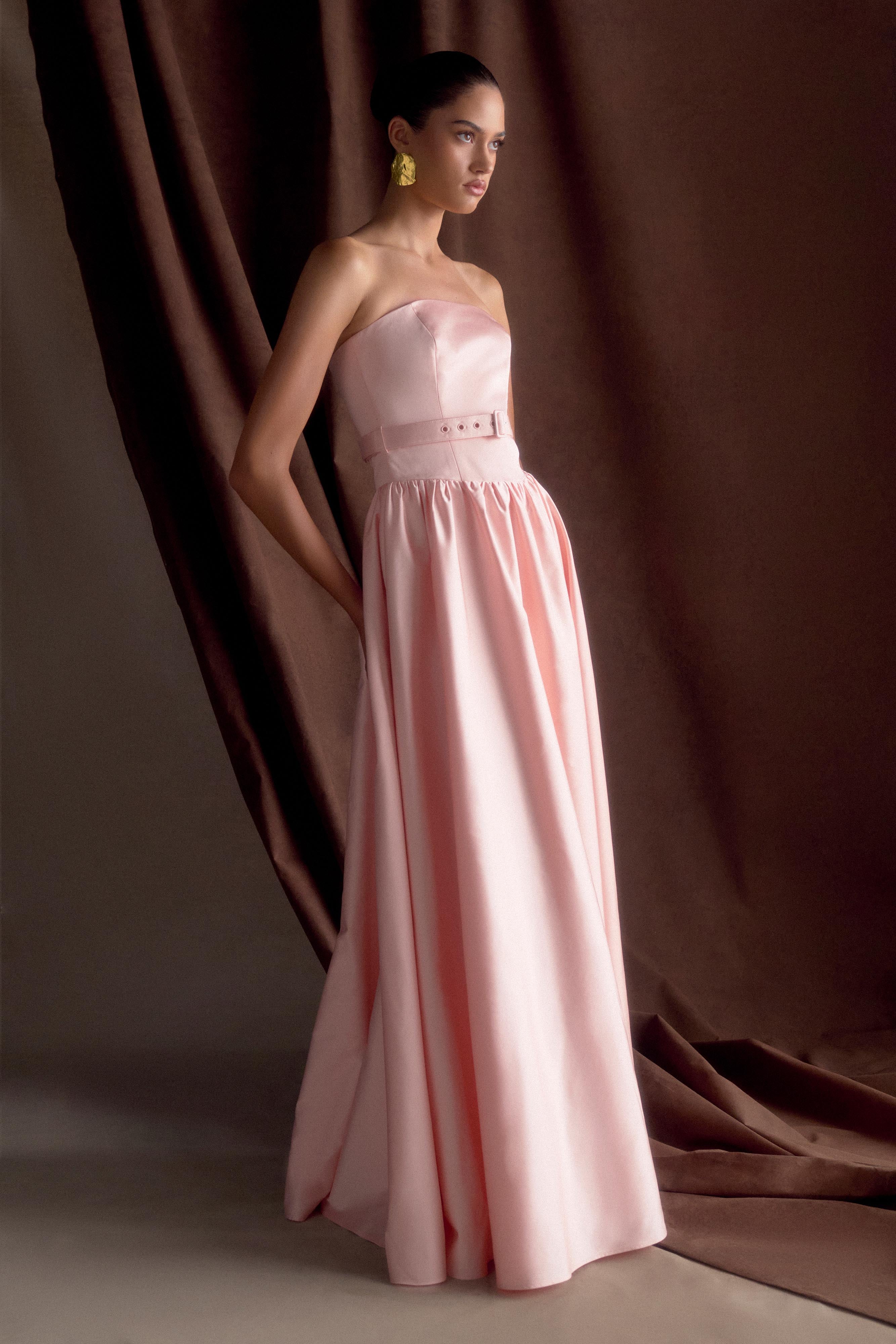 Florence Strapless Belted Maxi Dress - Baby Pink