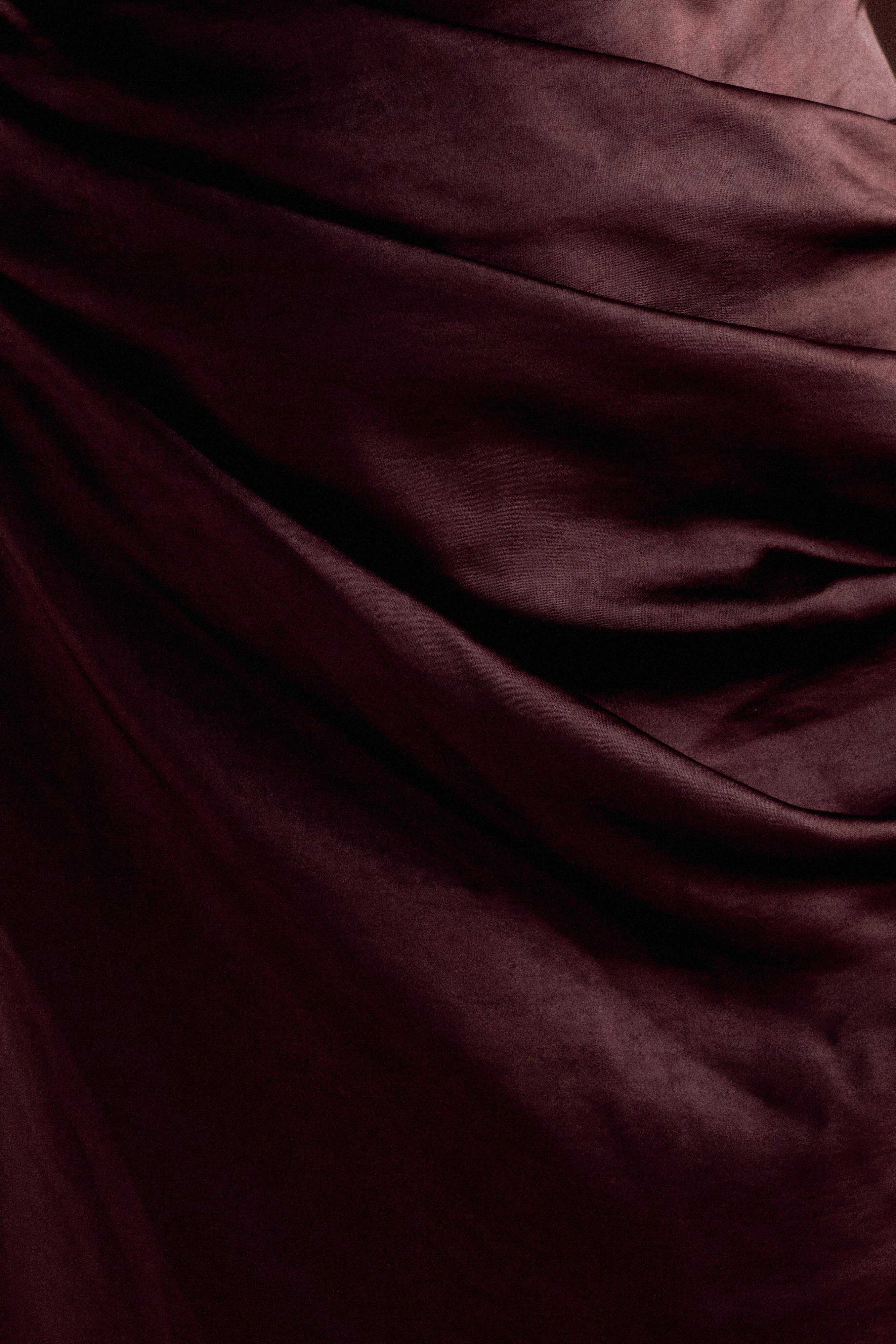 Dalia Off Shoulder Satin Maxi Dress - Dark Chocolate