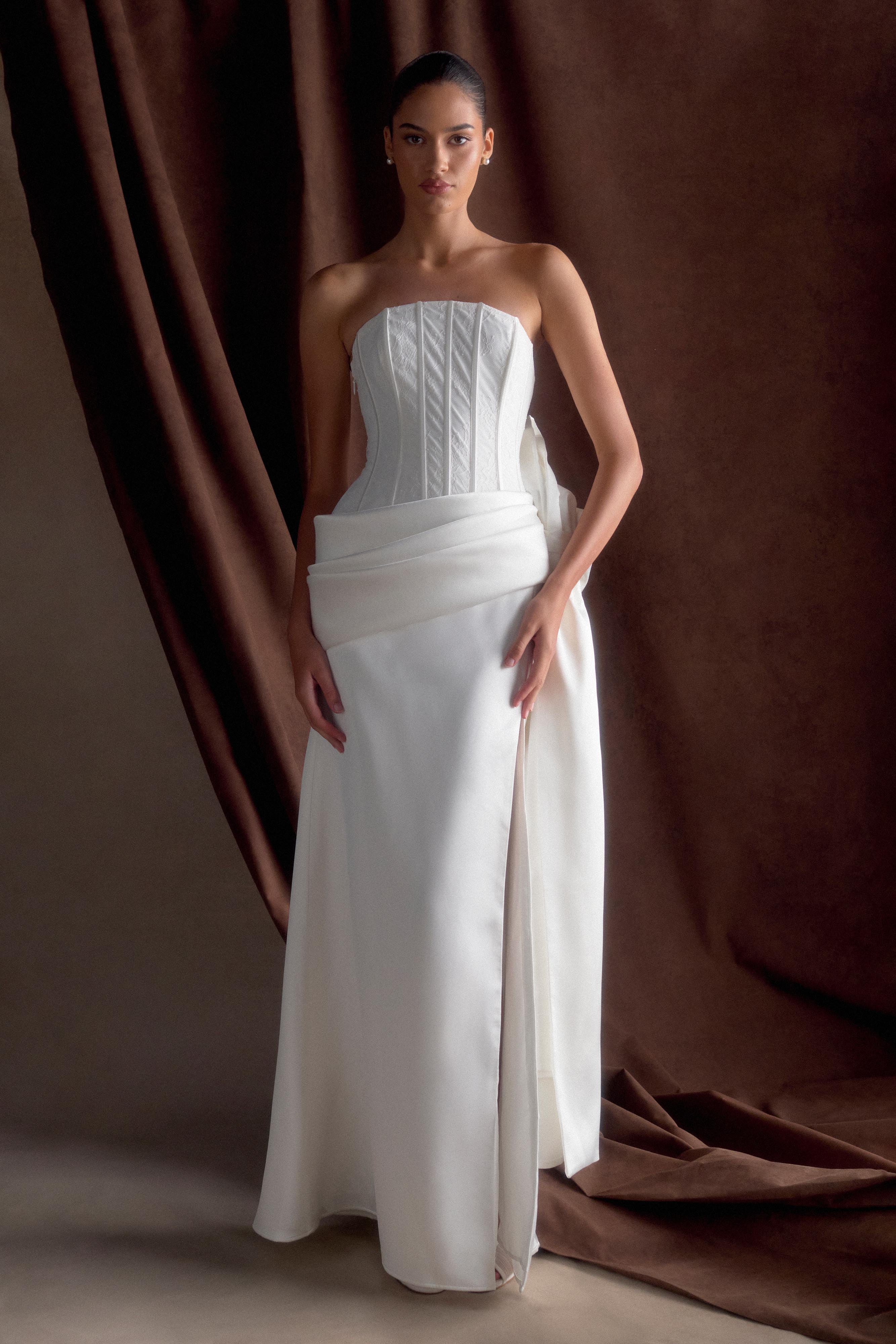 Galia Satin Corset Gown - White