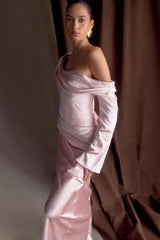 Iris Long Sleeve Satin Maxi Dress - Soft Pink