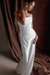 Jasmine Strapless Satin Maxi Dress - White