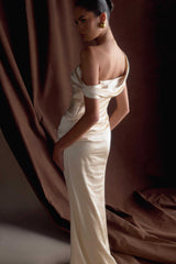 Dalia Off Shoulder Satin Maxi Dress - Blush Gold