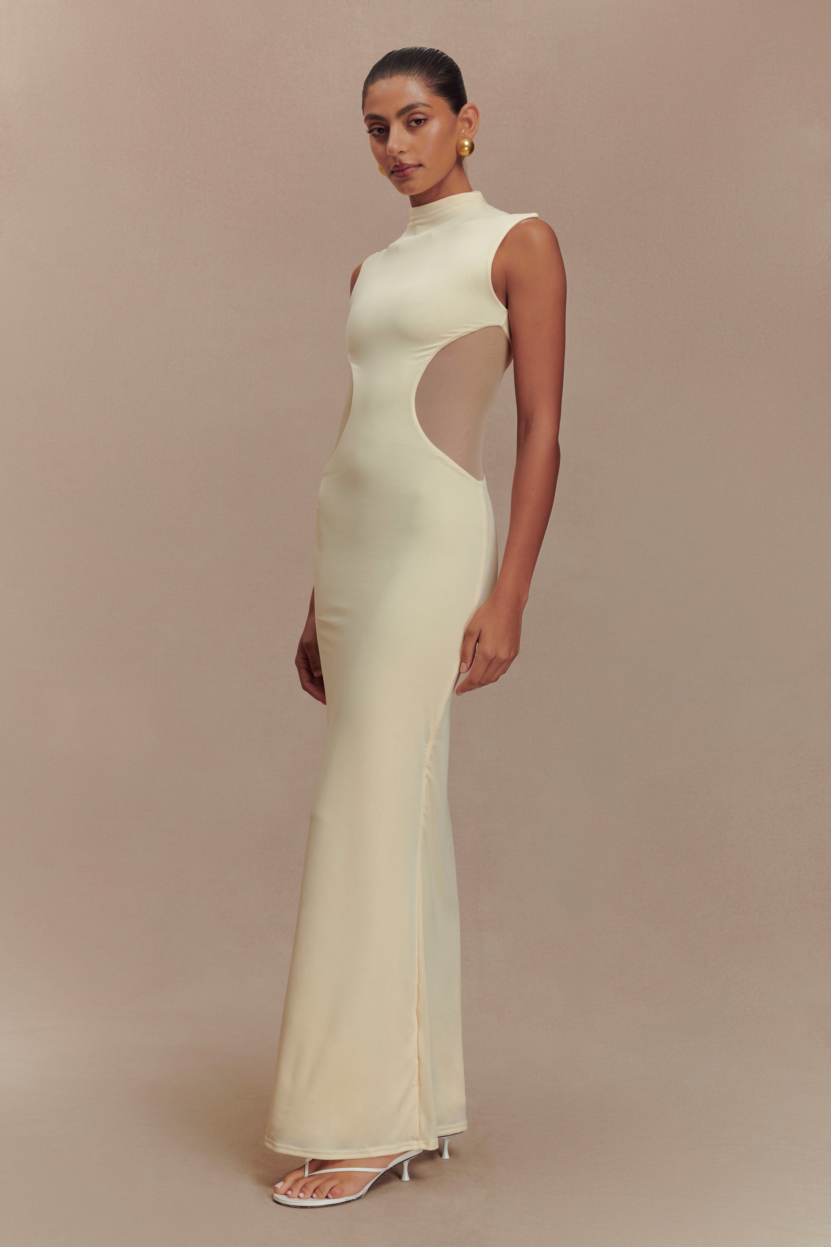 Massie Slinky And Mesh Maxi Dress - Lemon