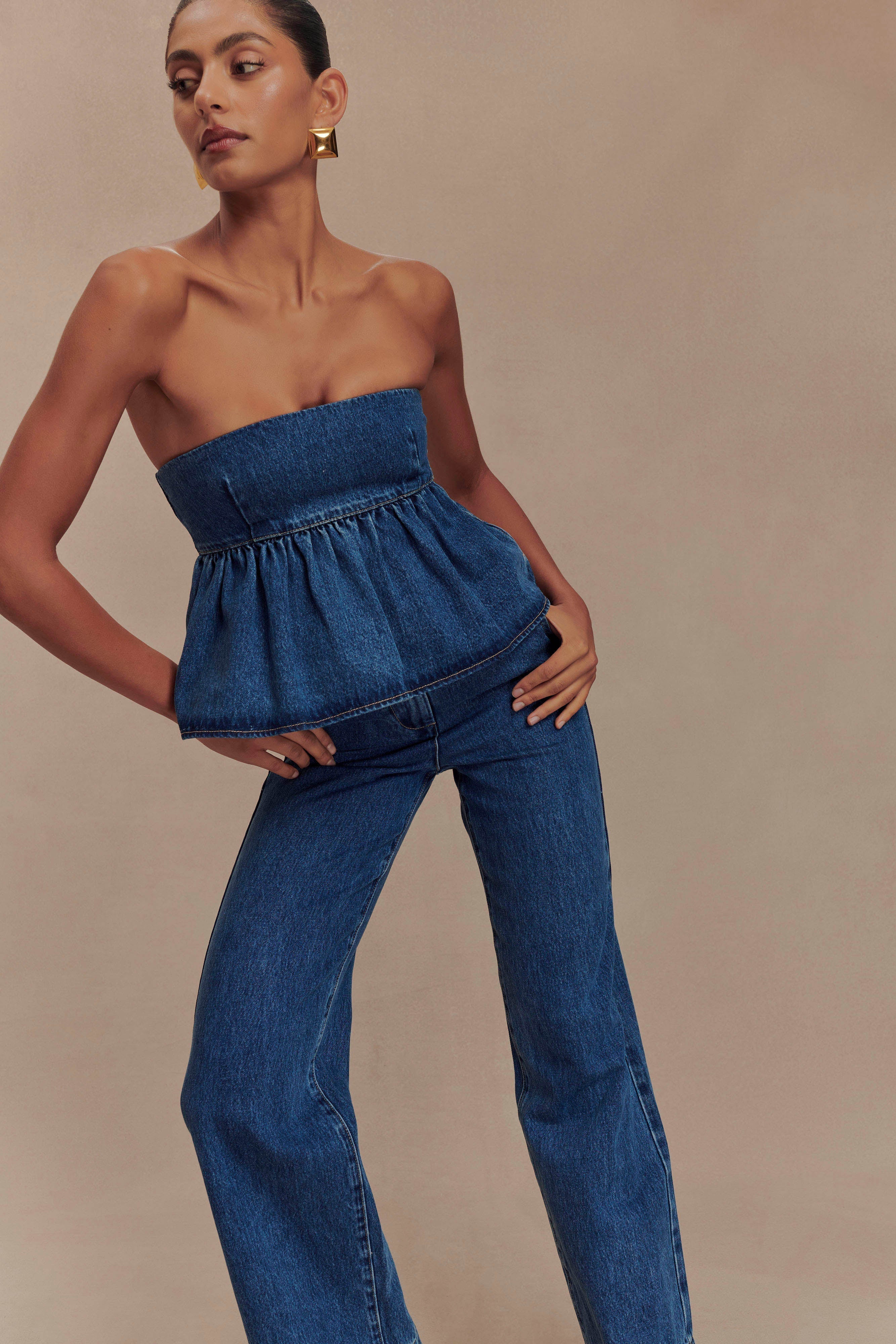 Pauline Strapless Denim Top - 90'S Blue