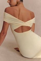 Imogen Off Shoulder Slinky Maxi Dress - Lemon