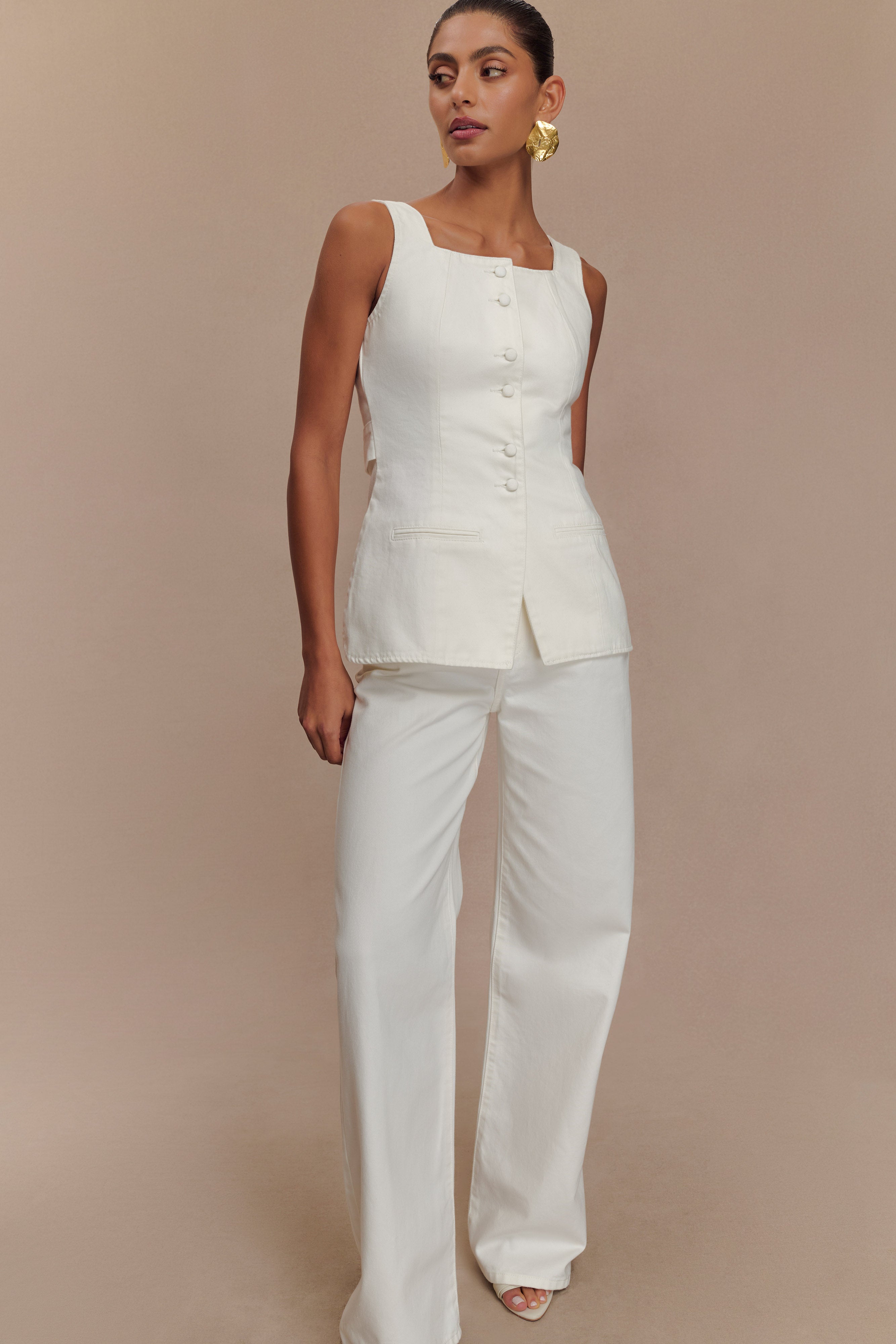 Caitlin Mid Rise Denim Flare Jeans - White