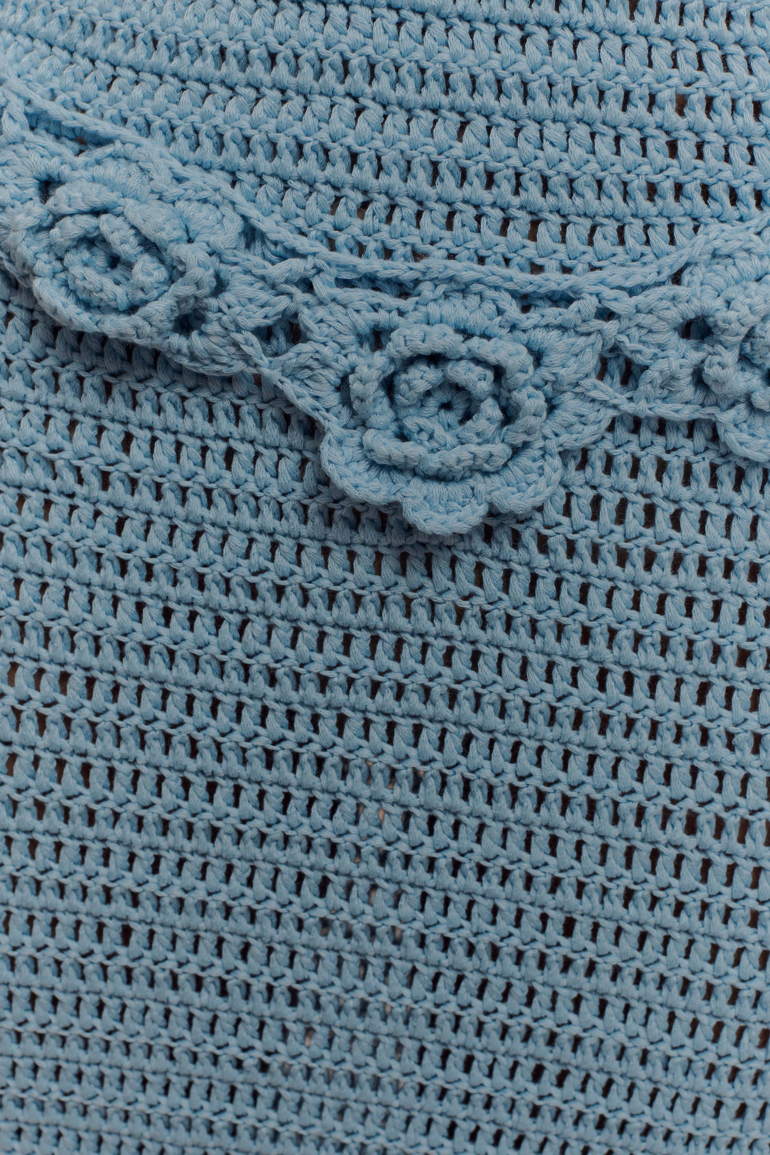 Teagan Floral Hand Crochet Midi Dress - Blue