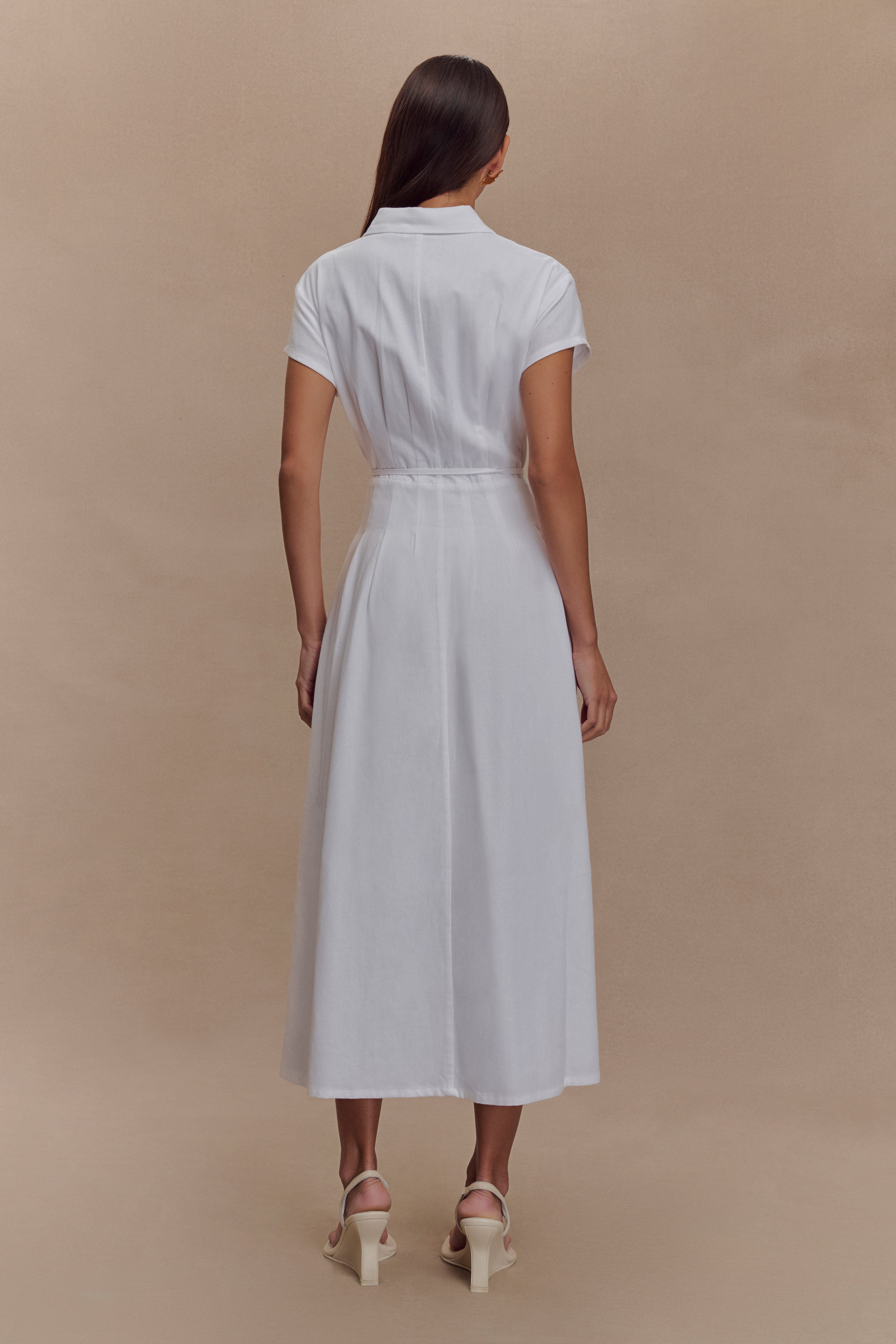 Aysha Buttoned Linen Midi Dress - White