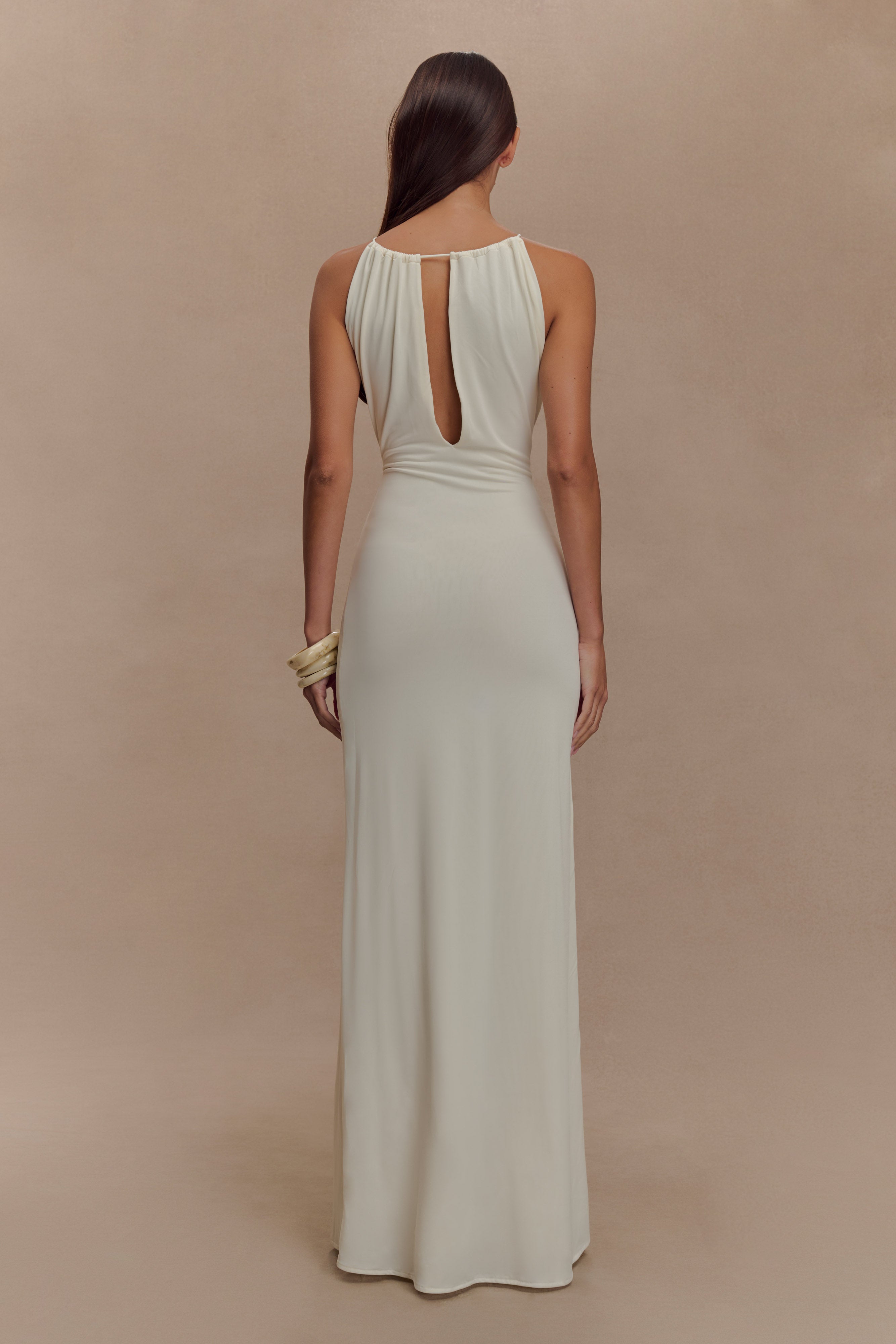 Beryl Slinky Maxi Dress With Pearls - Ivory