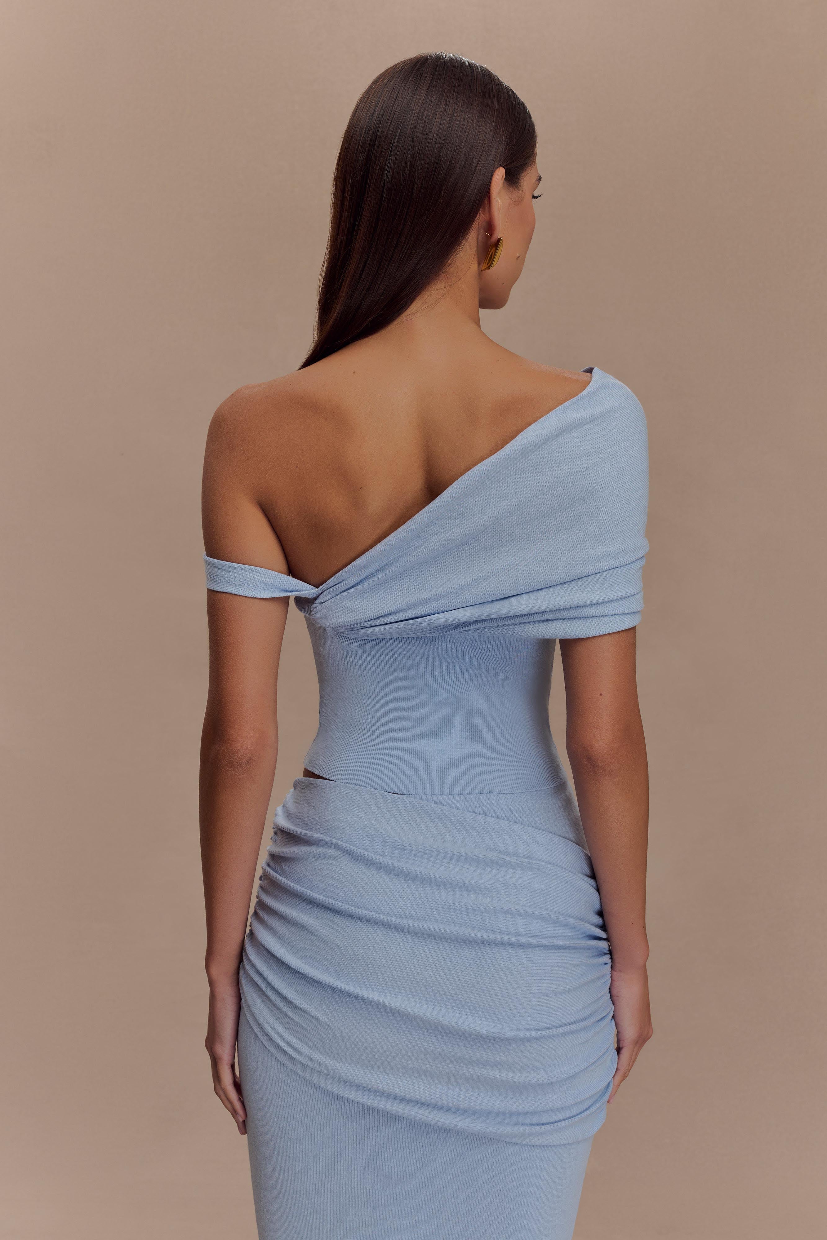 Irene Gathered Knit Top - Blue