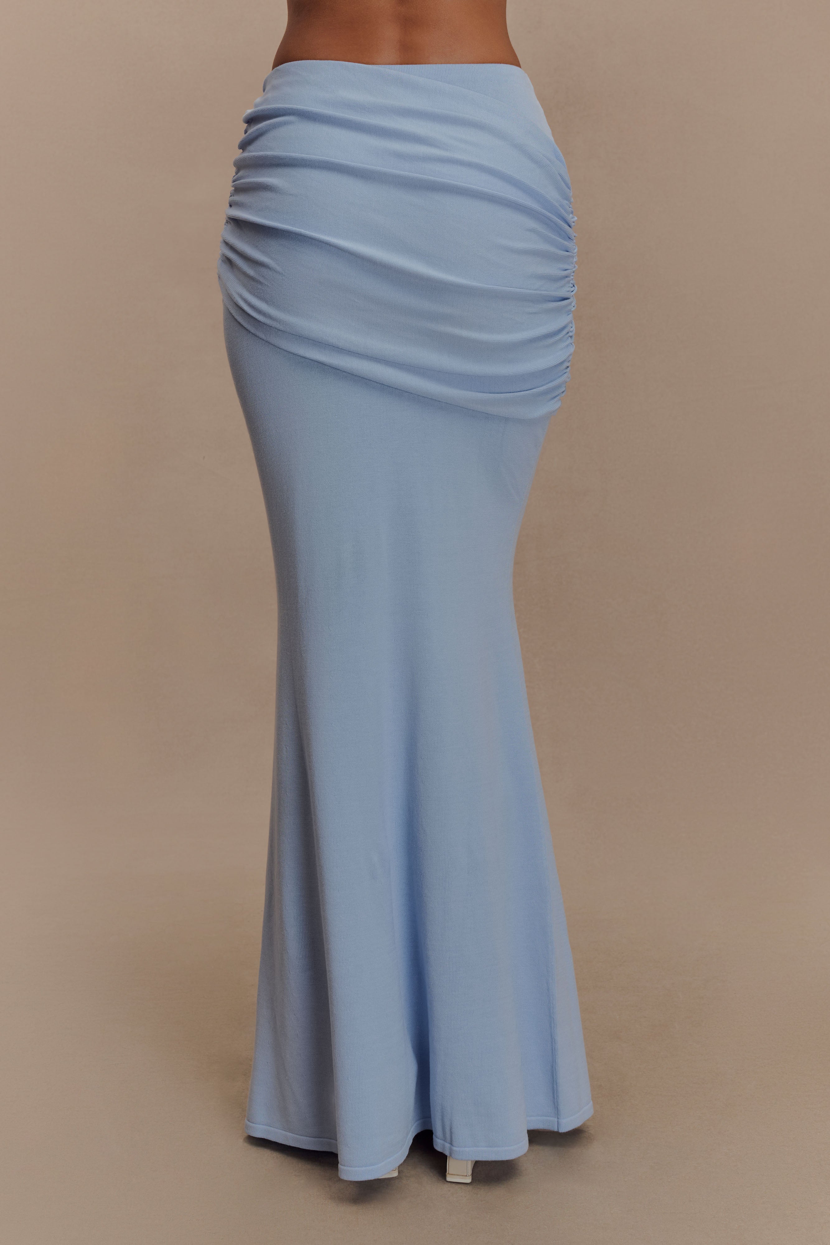 Irene Gathered Knit Maxi Skirt - Blue