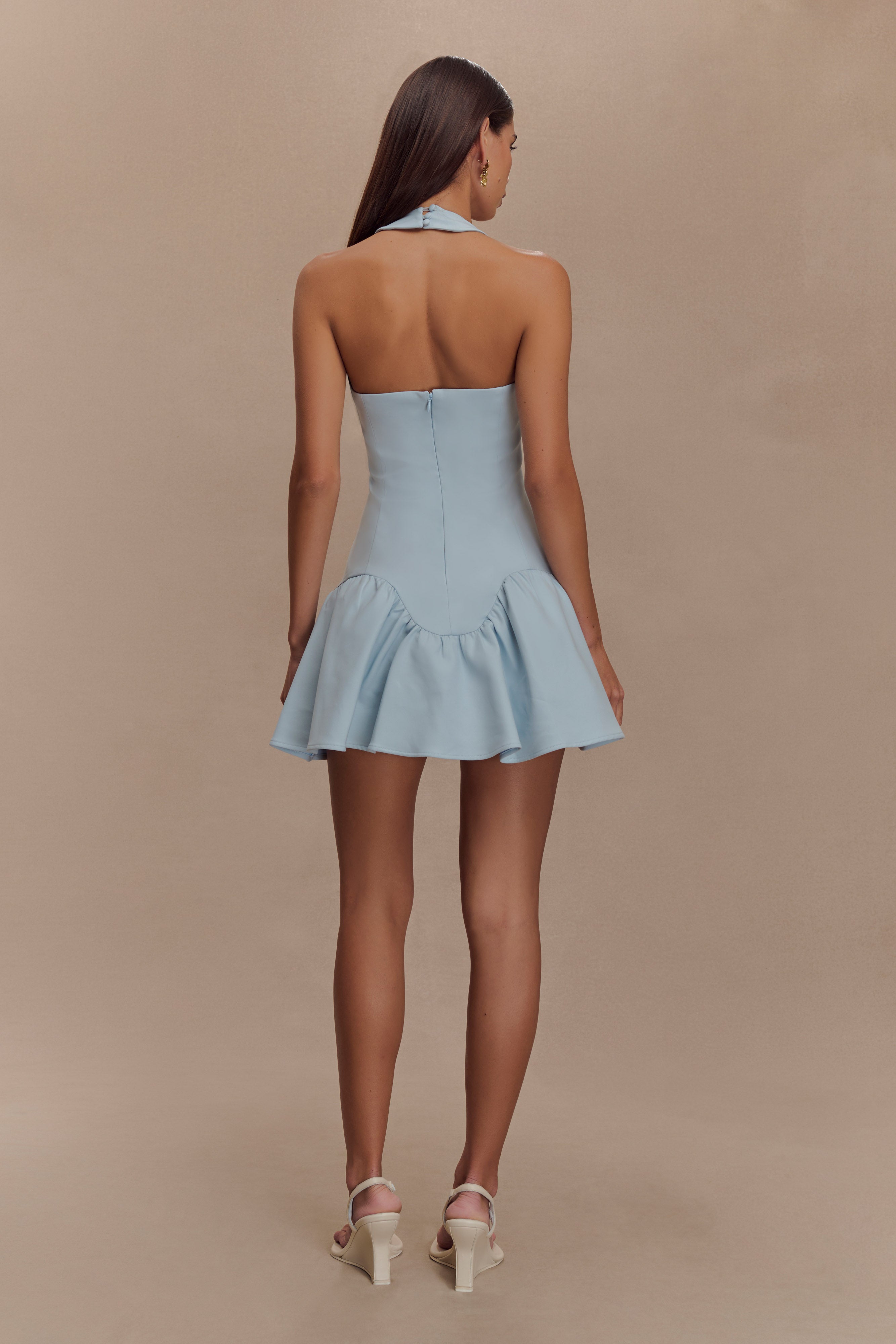Calipso Halter Mini Dress - Cornflower Blue