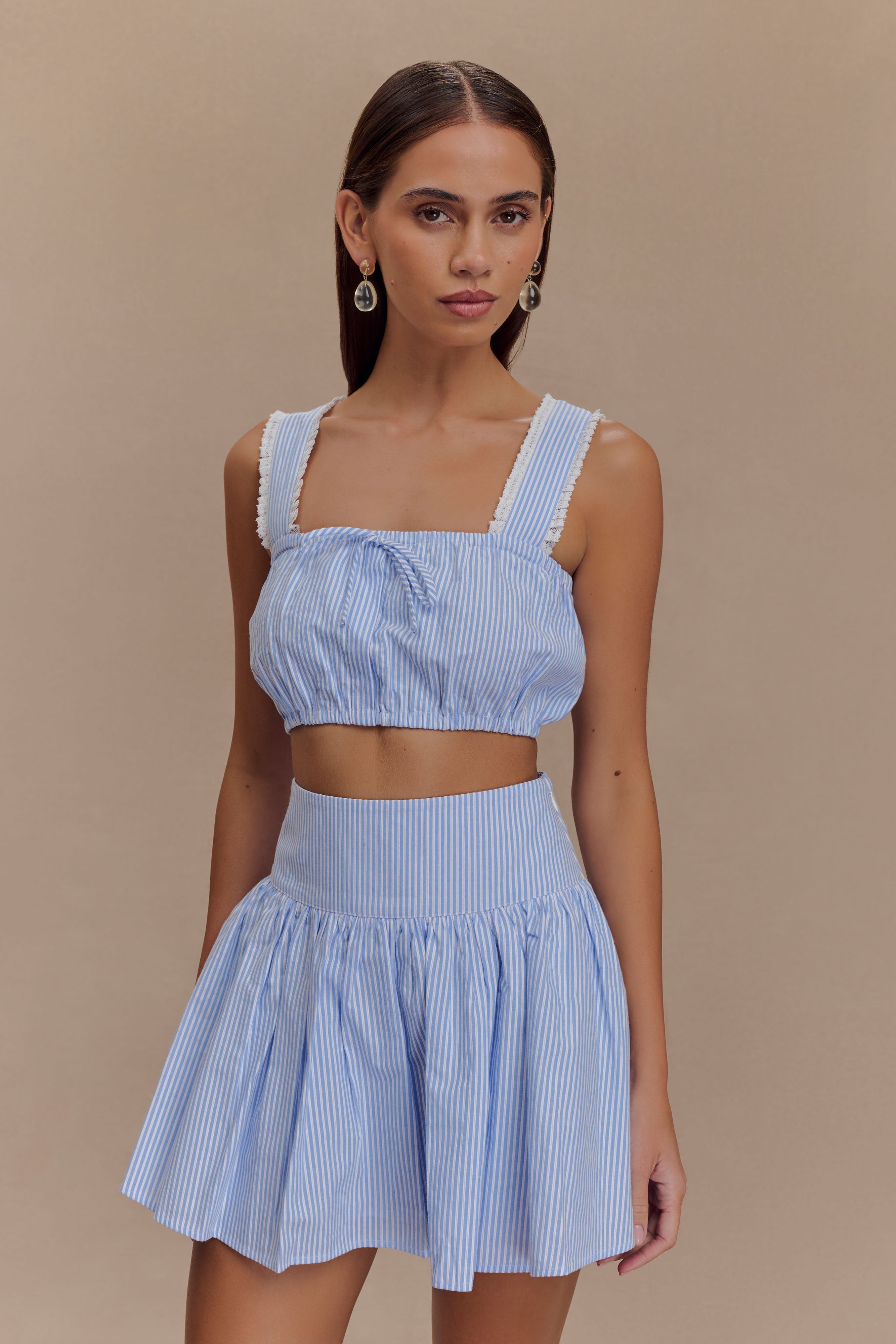 Gretel Hem Mini Skirt - Blue Pinstripe