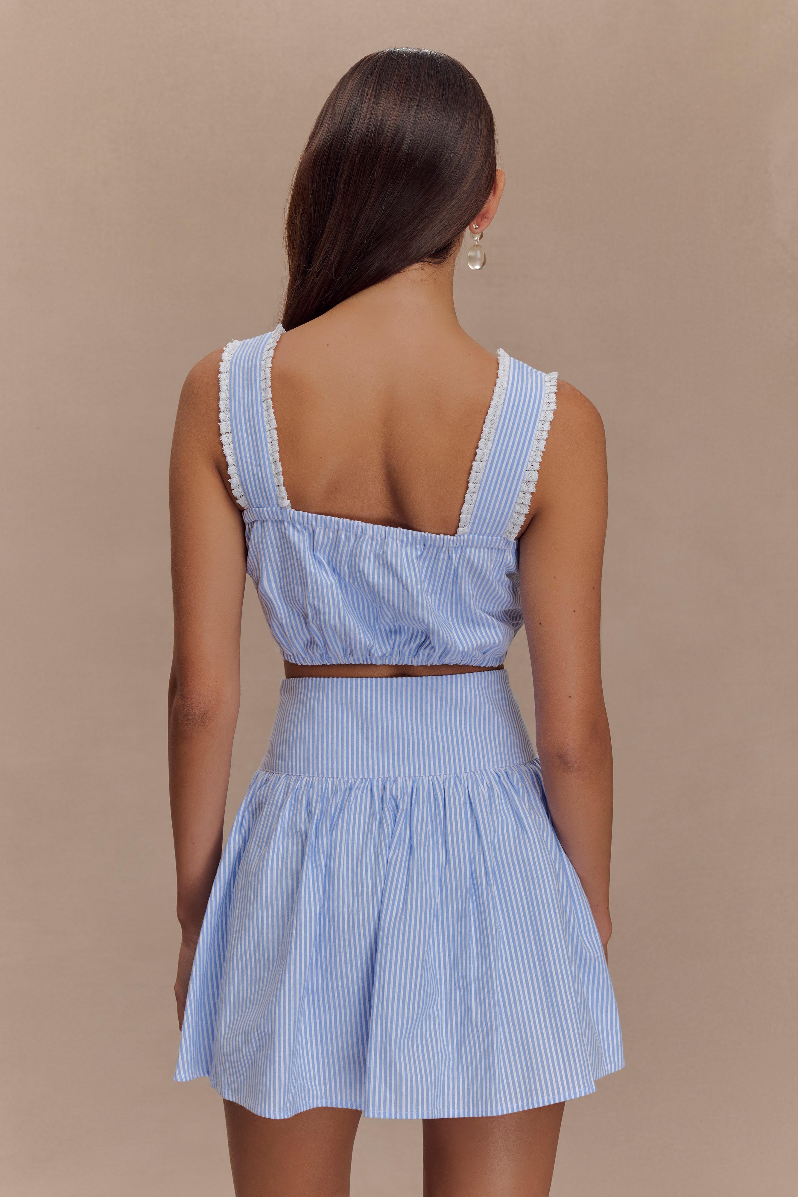 Gretel Hem Mini Skirt - Blue Pinstripe