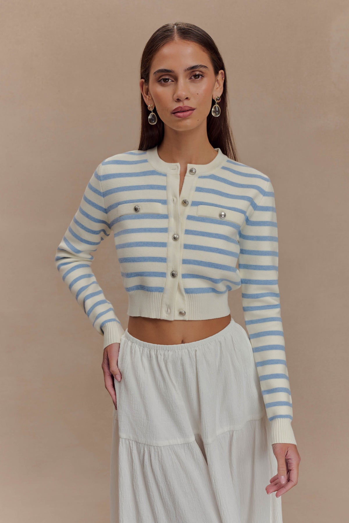 Tanner Striped Knit Cardigan - Light Blue/White