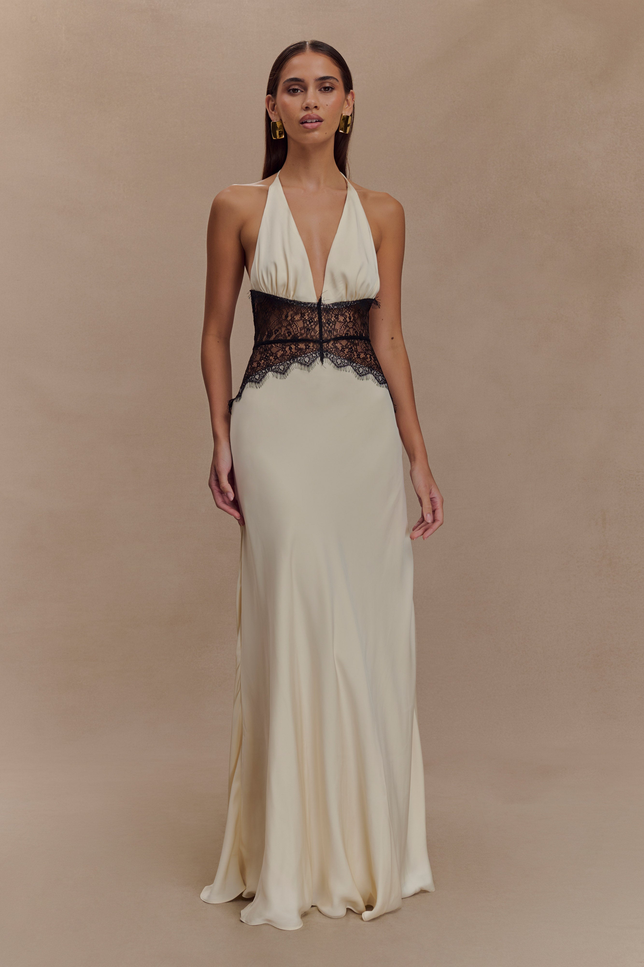 Dinah Lace And Satin Maxi Dress - Black/Ivory
