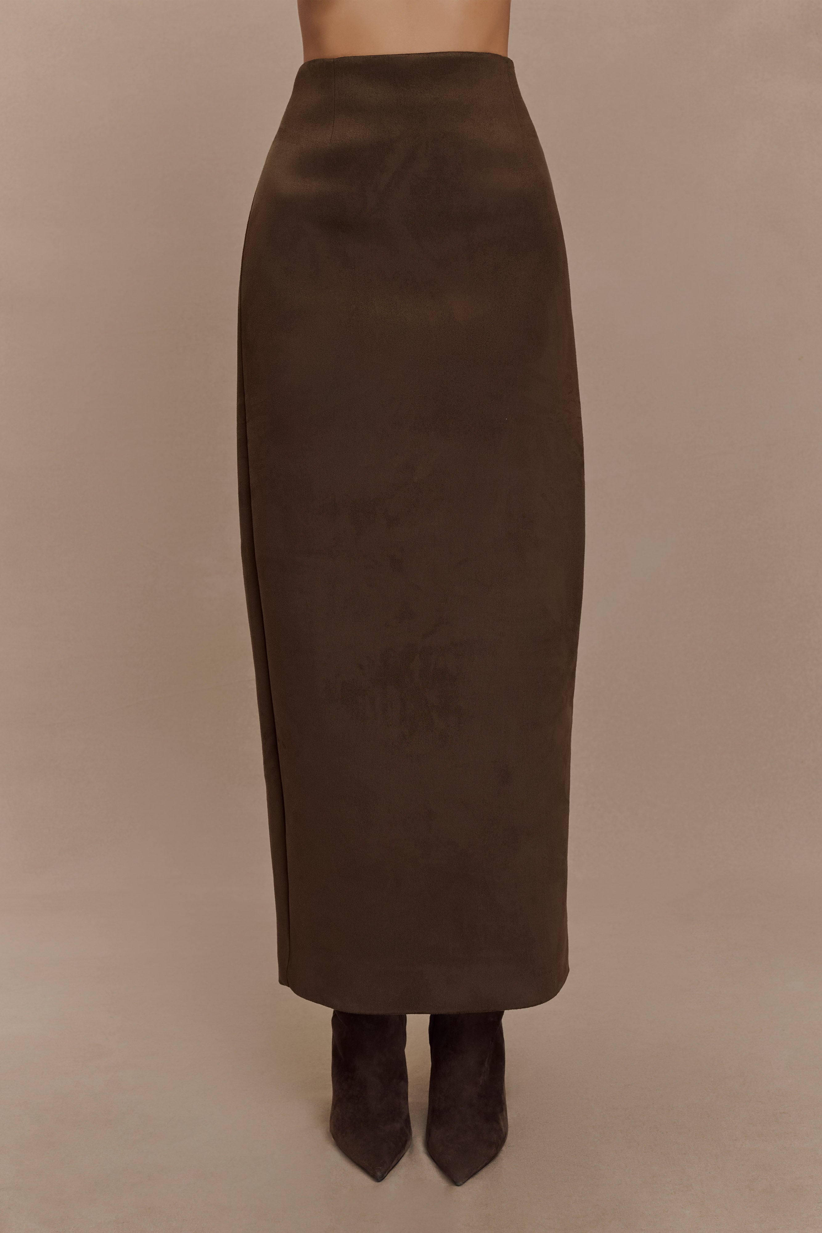 Hayes Faux Suede Midi Skirt - Chocolate