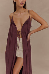 Lenny Front Tie Top - Chocolate