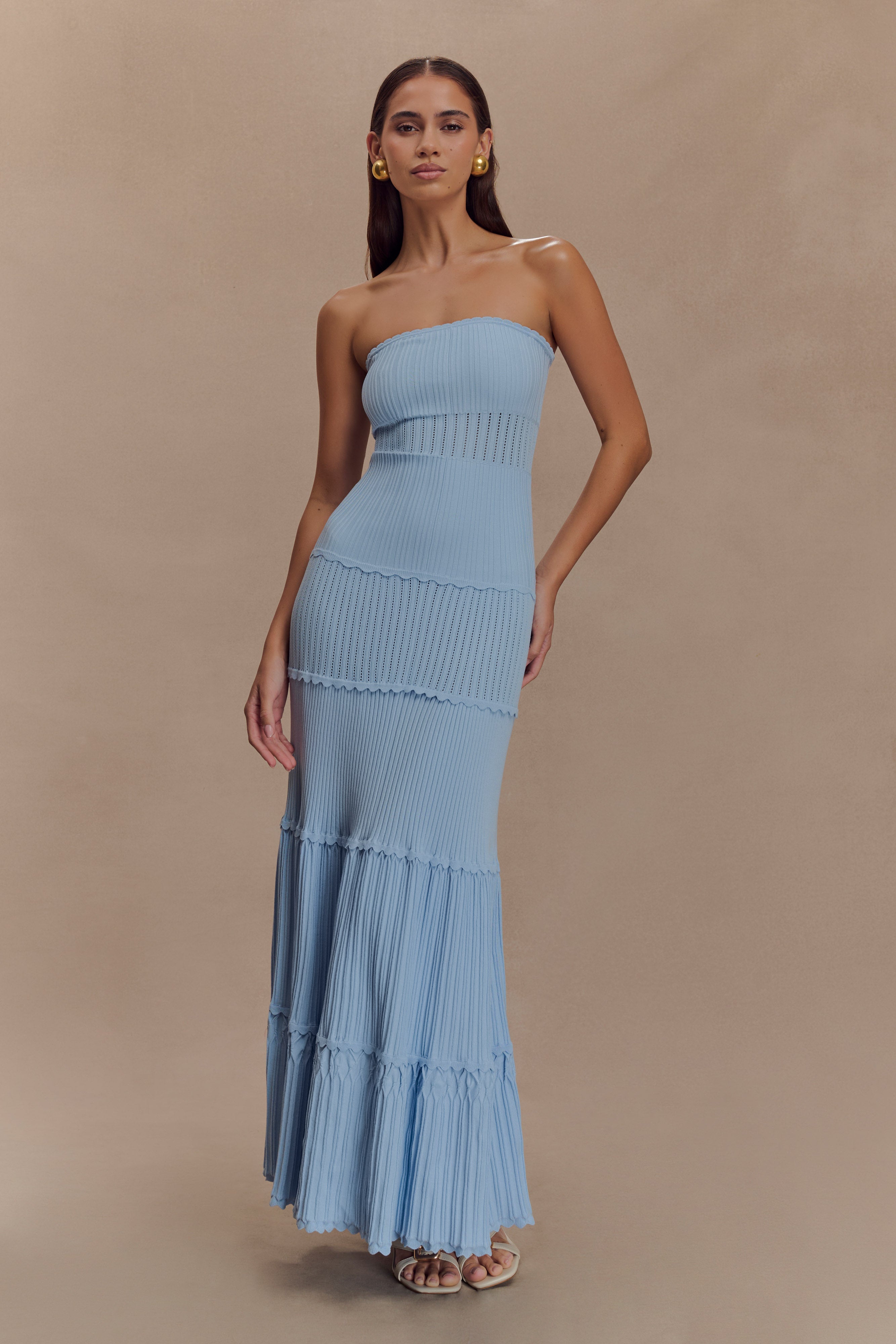 Finley Pointelle Knit Maxi Dress - Cornflower Blue