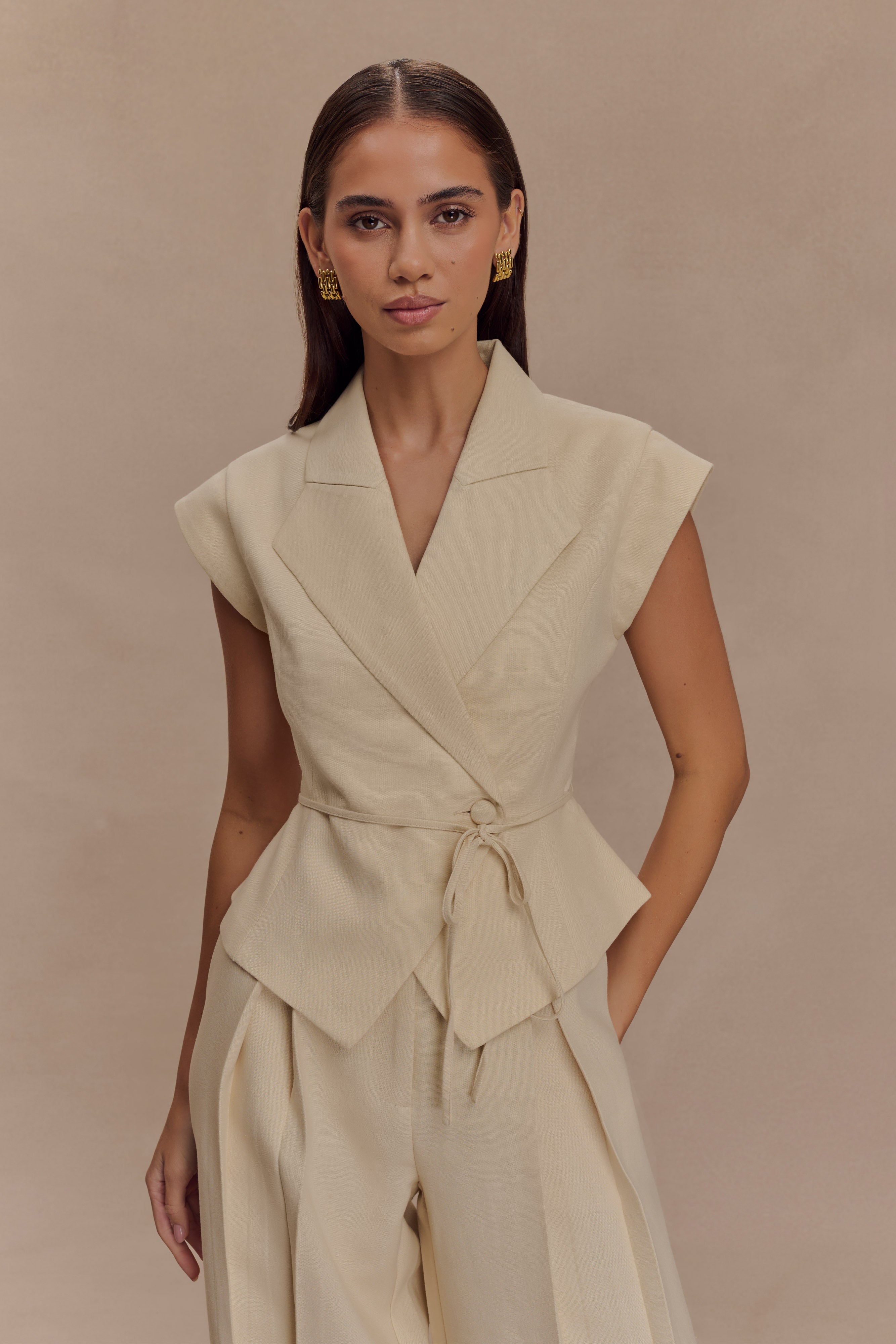 Andina Shortsleeve Linen Top - Natural Beige