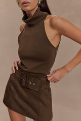 Birdie High Neck Sleeveless Top - Chocolate