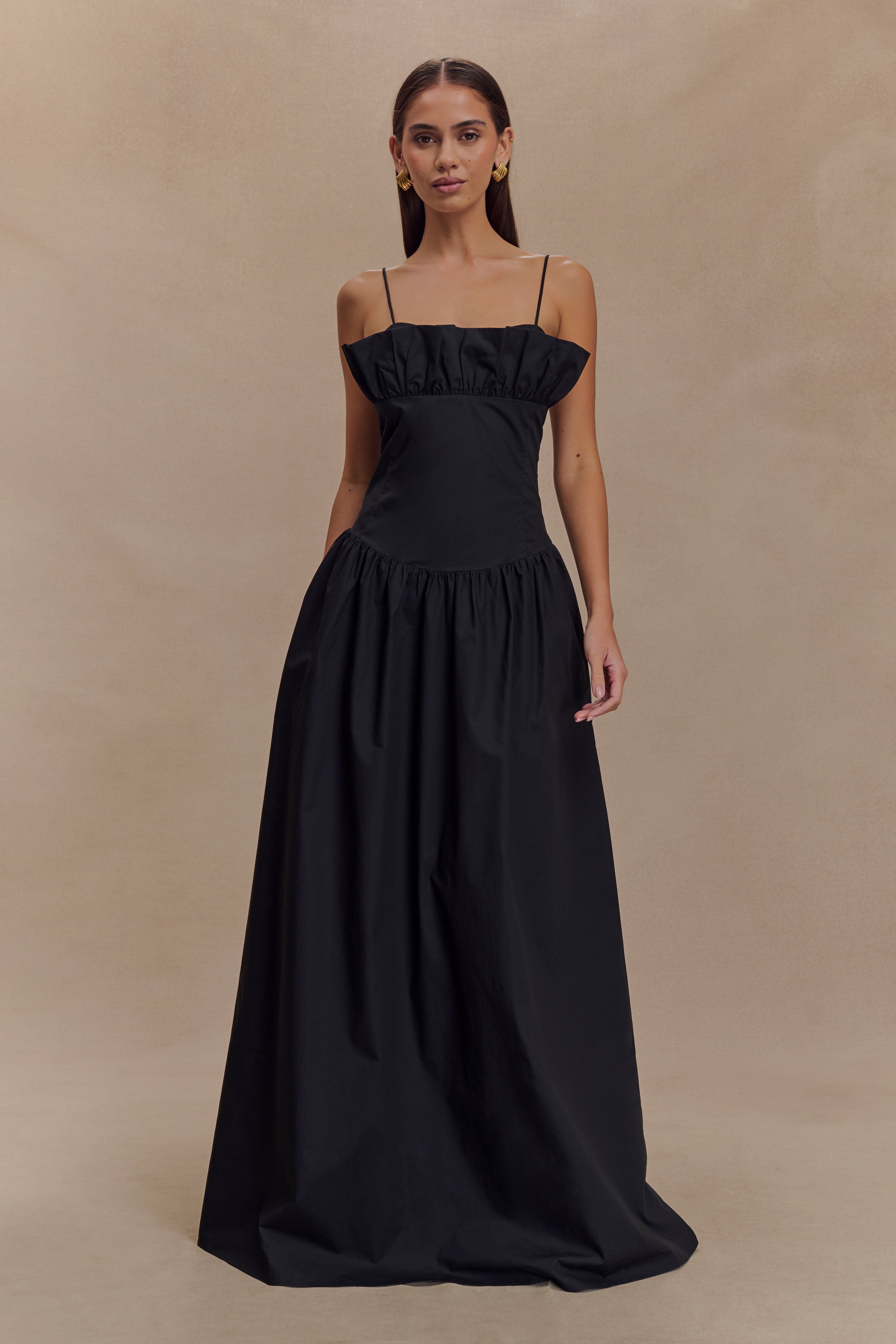 Janis Cotton Frill Maxi Dress - Black