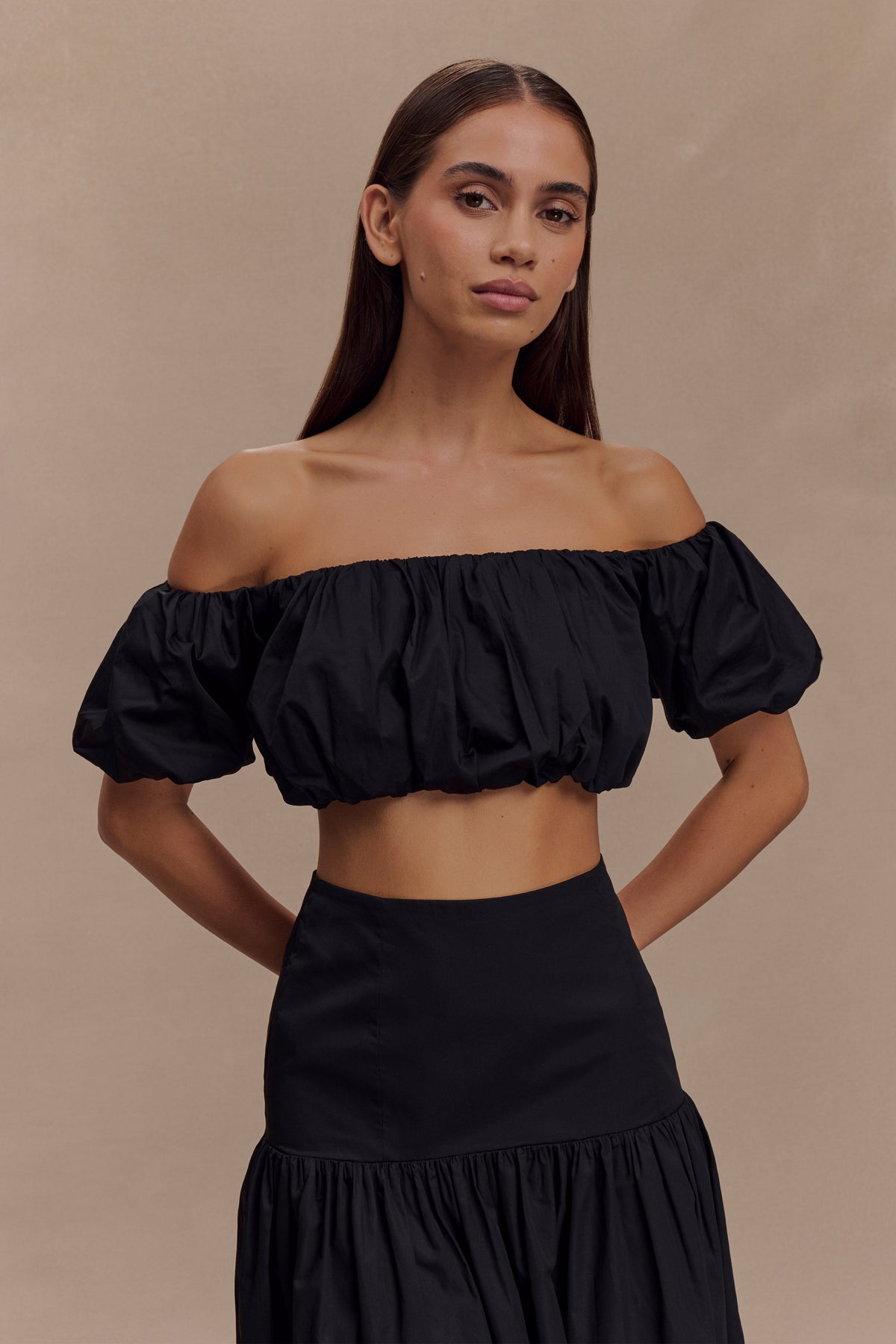 Autumn Off Shoulder Bubble Top - Black