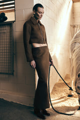 Hayes Faux Suede Midi Skirt - Chocolate