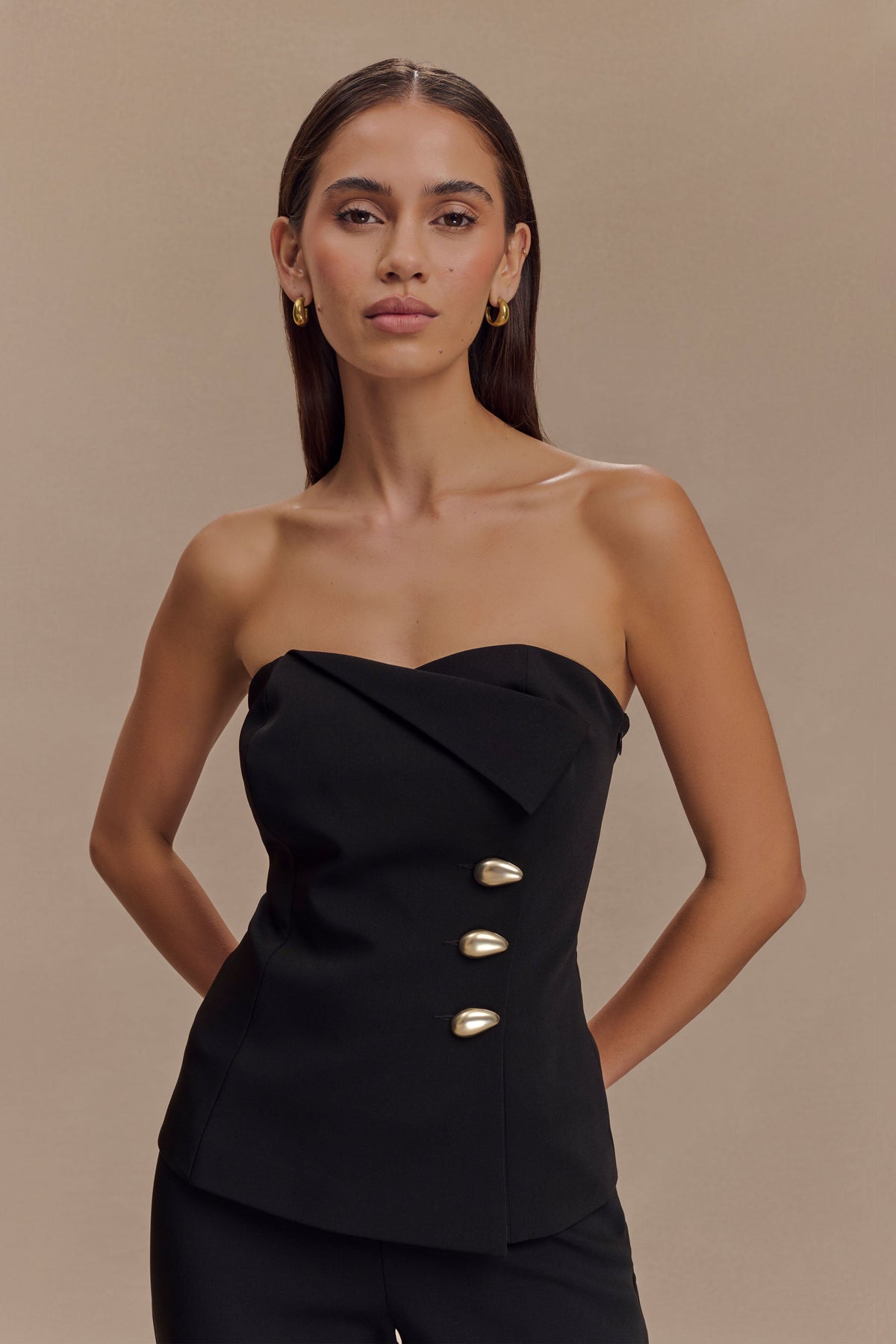 Lindie Strapless Suiting Top - Black