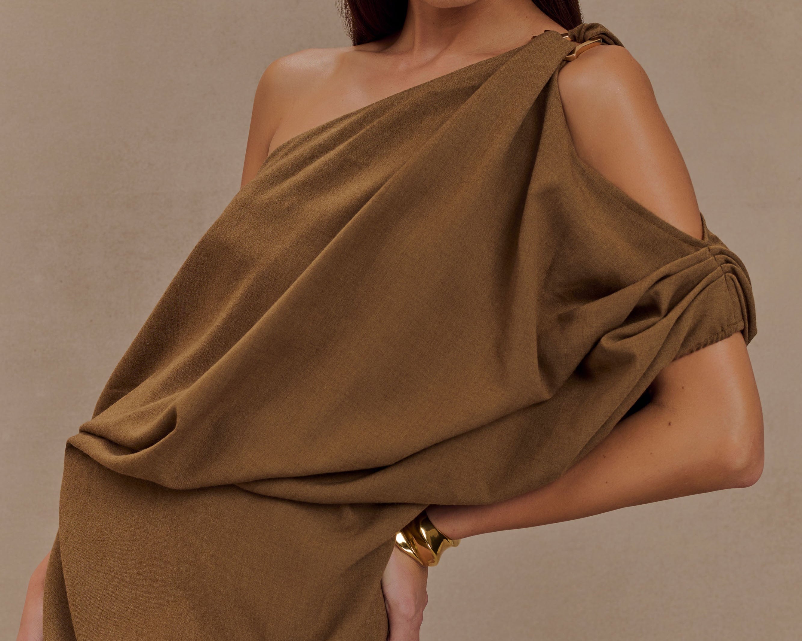 Gabriella Draped Mini Dress - Light Brown Marle