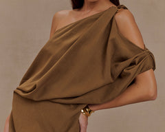Gabriella Draped Mini Dress - Light Brown Marle