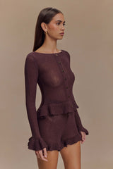 Eleanor Knit Frill Cardigan - Chocolate