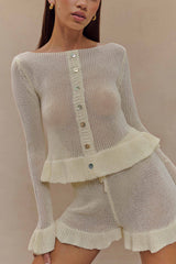 Eleanor Knit Frill Cardigan - White