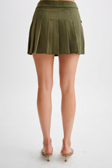 Brigitte Pleated Mini Skirt With Pocket - Military Olive