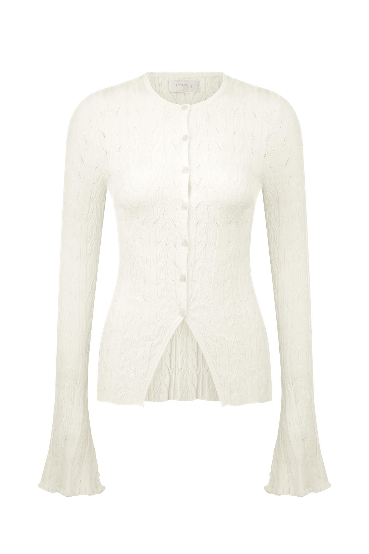 Amy Pointelle Bell Sleeve Cardigan - Ivory