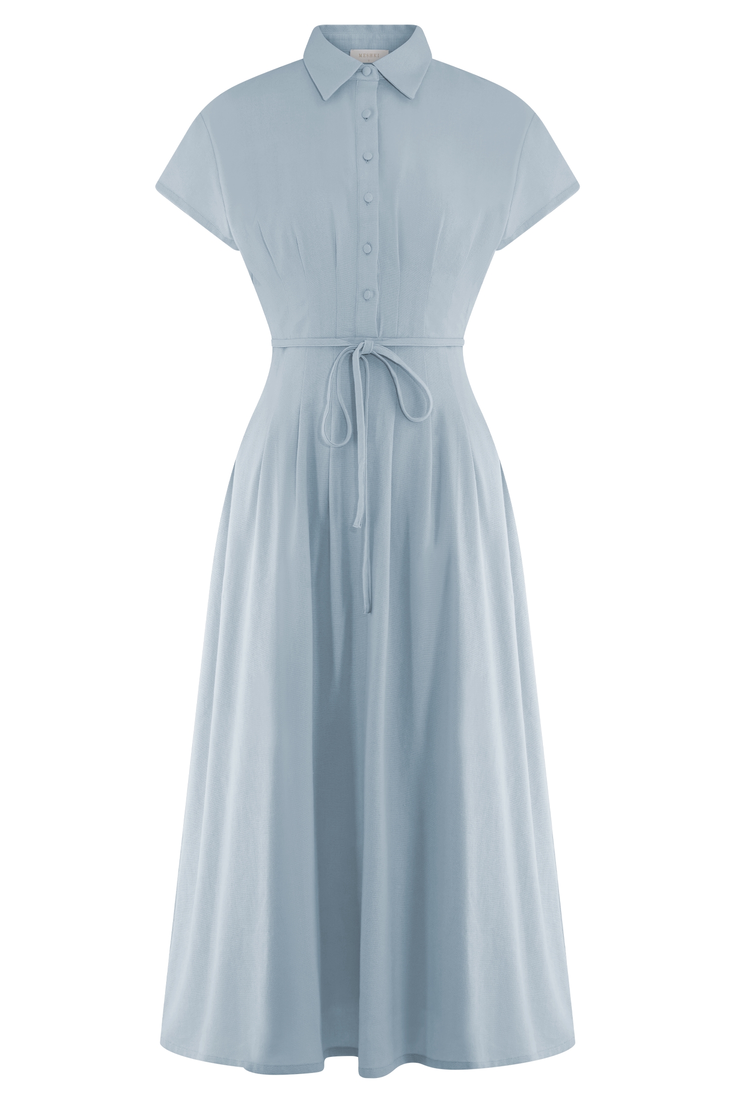 Aysha Buttoned Linen Midi Dress - Cornflower Blue