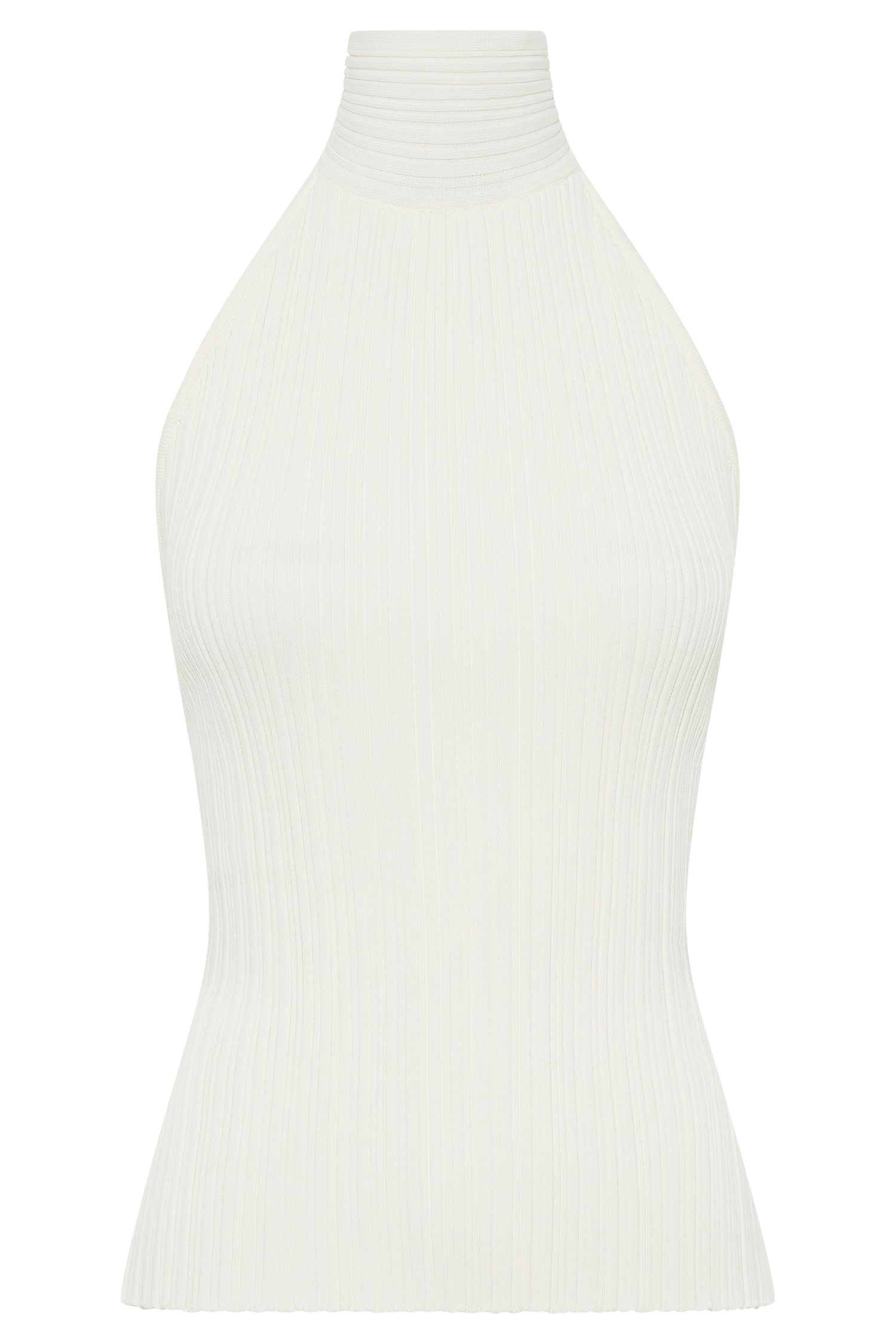 Laila Longline Halter Rib Knit Top - Ivory Marle