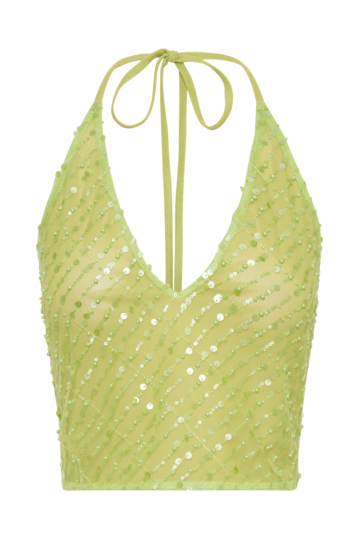 Brielle Sequin Halter Top - Parakeet Green